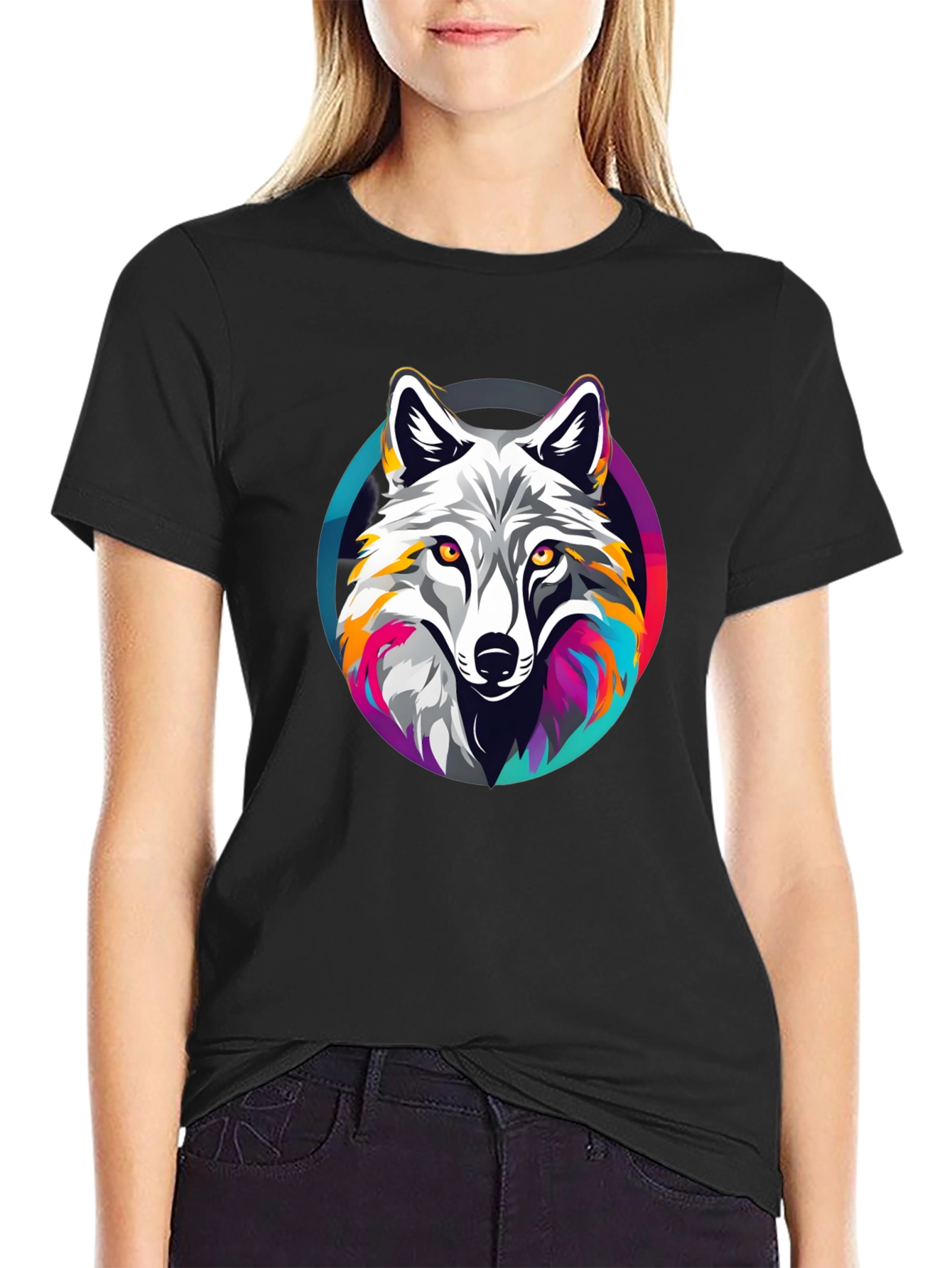 Black Wolf Graphic Tee - Stylish Men's Black T-Shirt view 2