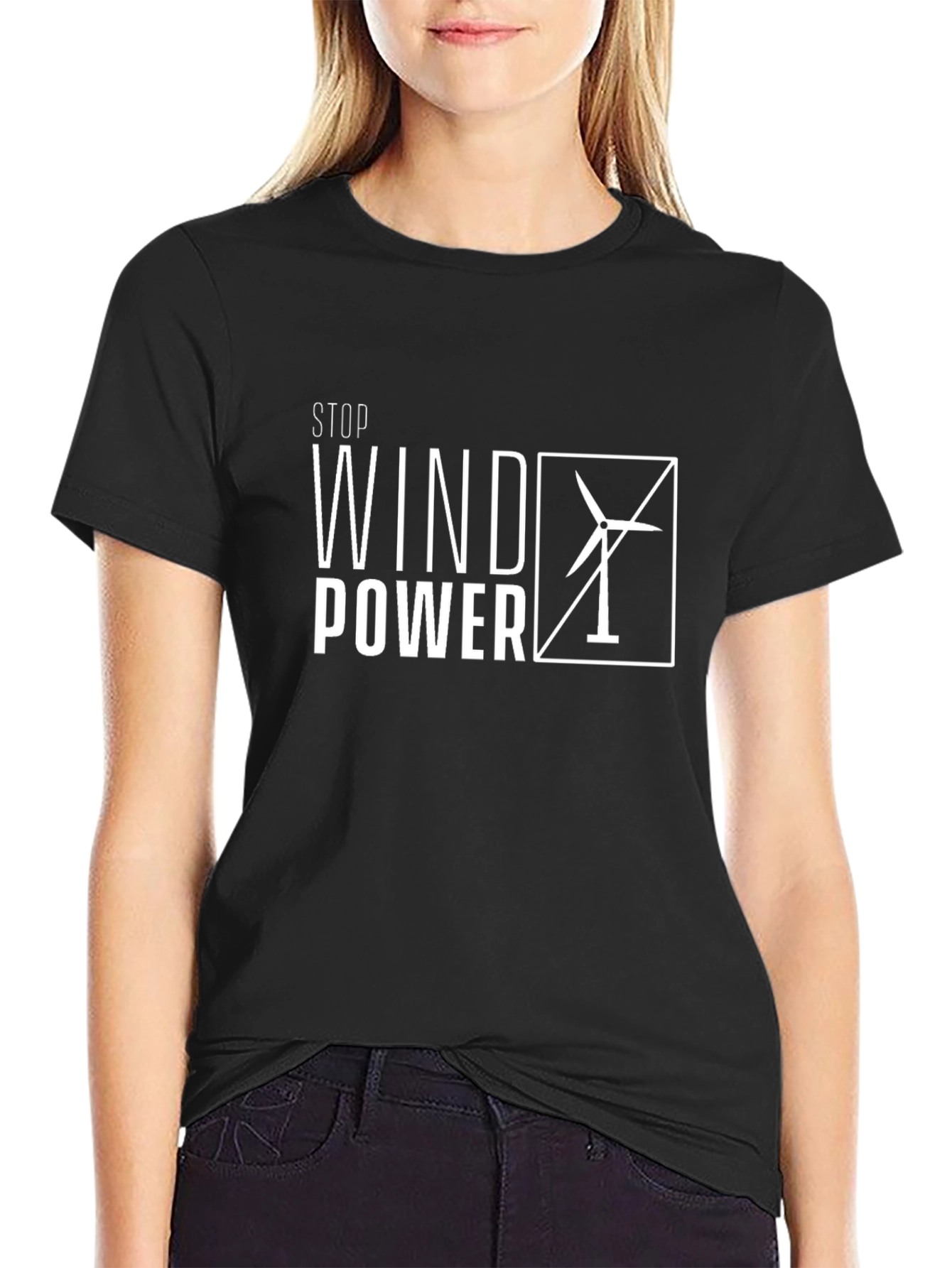 Black Stop Wind Power Graphic Tee - Black Cotton T-Shirt view 2