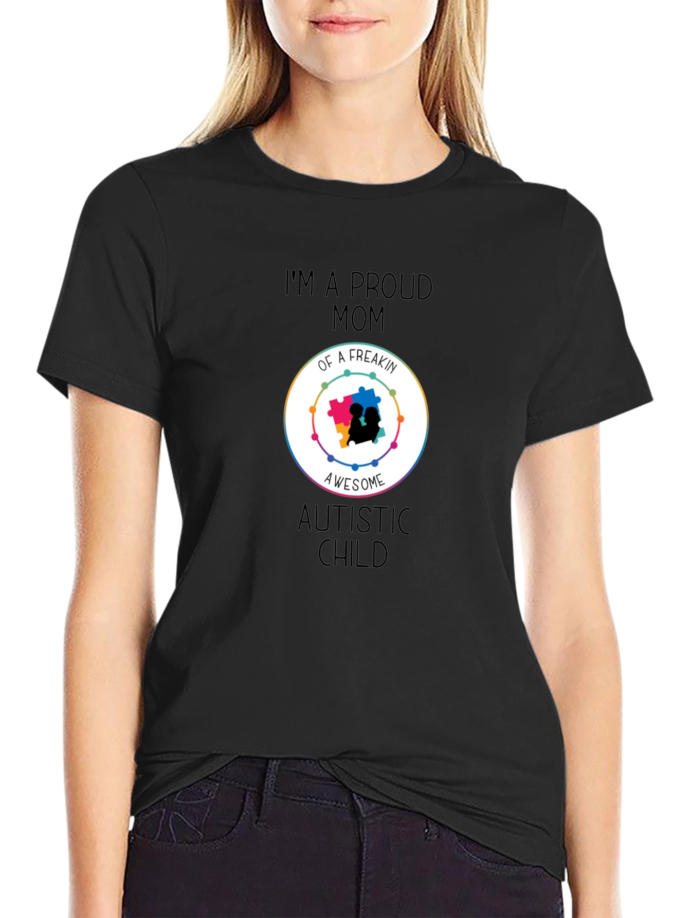 Black Proud Mom of Awesome Autistic Child T-Shirt view 2