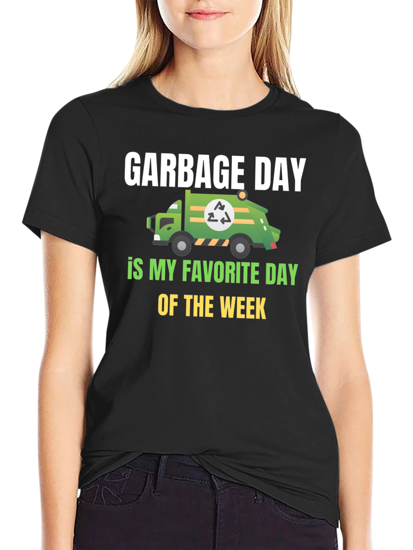 Black Garbage Day T-Shirt - Recycling Truck Tee view 2
