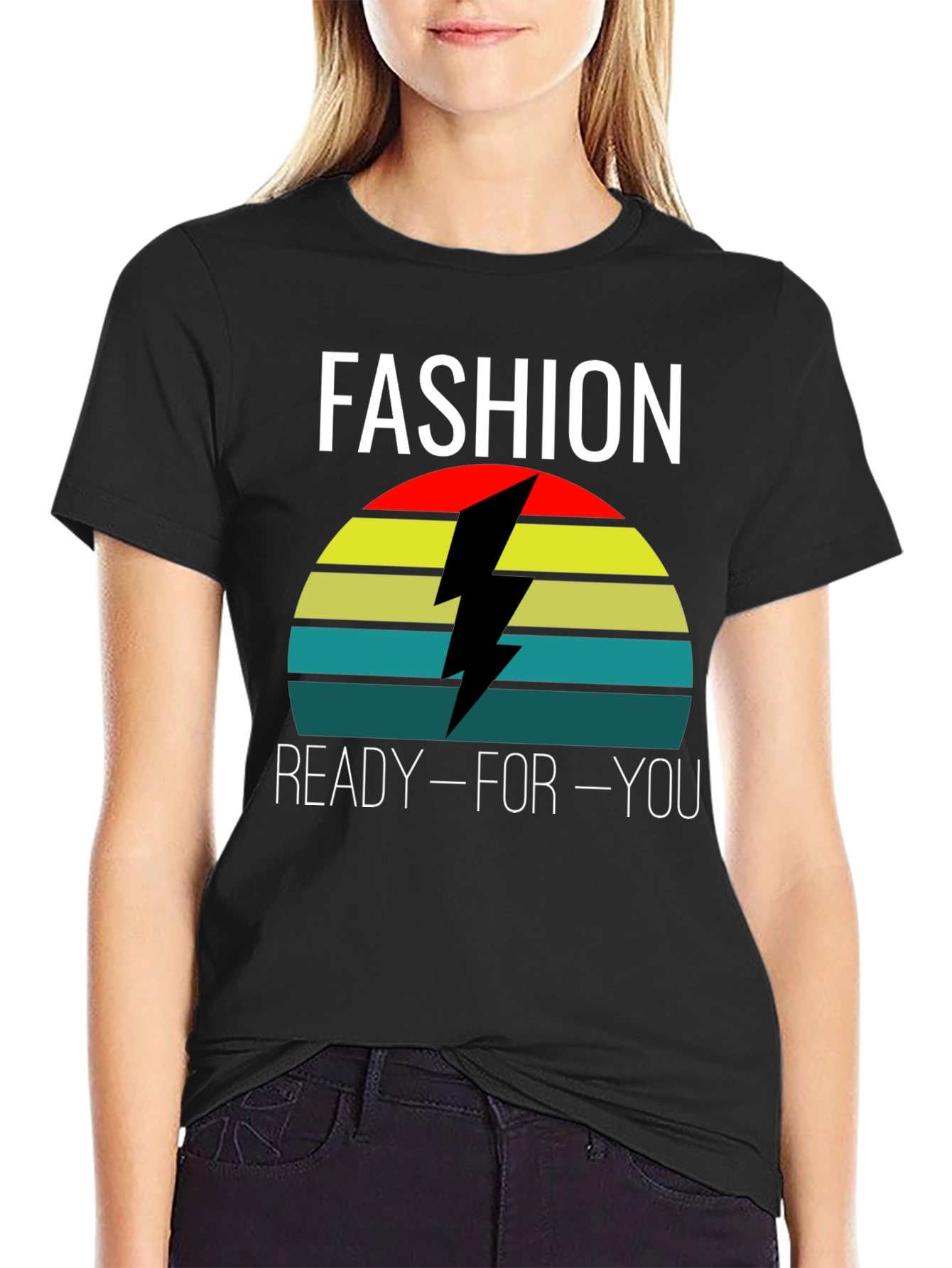 Black Fashion Ready-For-You Retro Style Black T-Shirt view 2