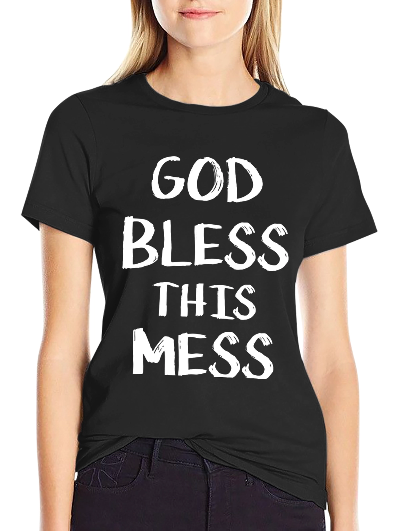 Black God Bless This Mess Black Graphic T-Shirt view 2