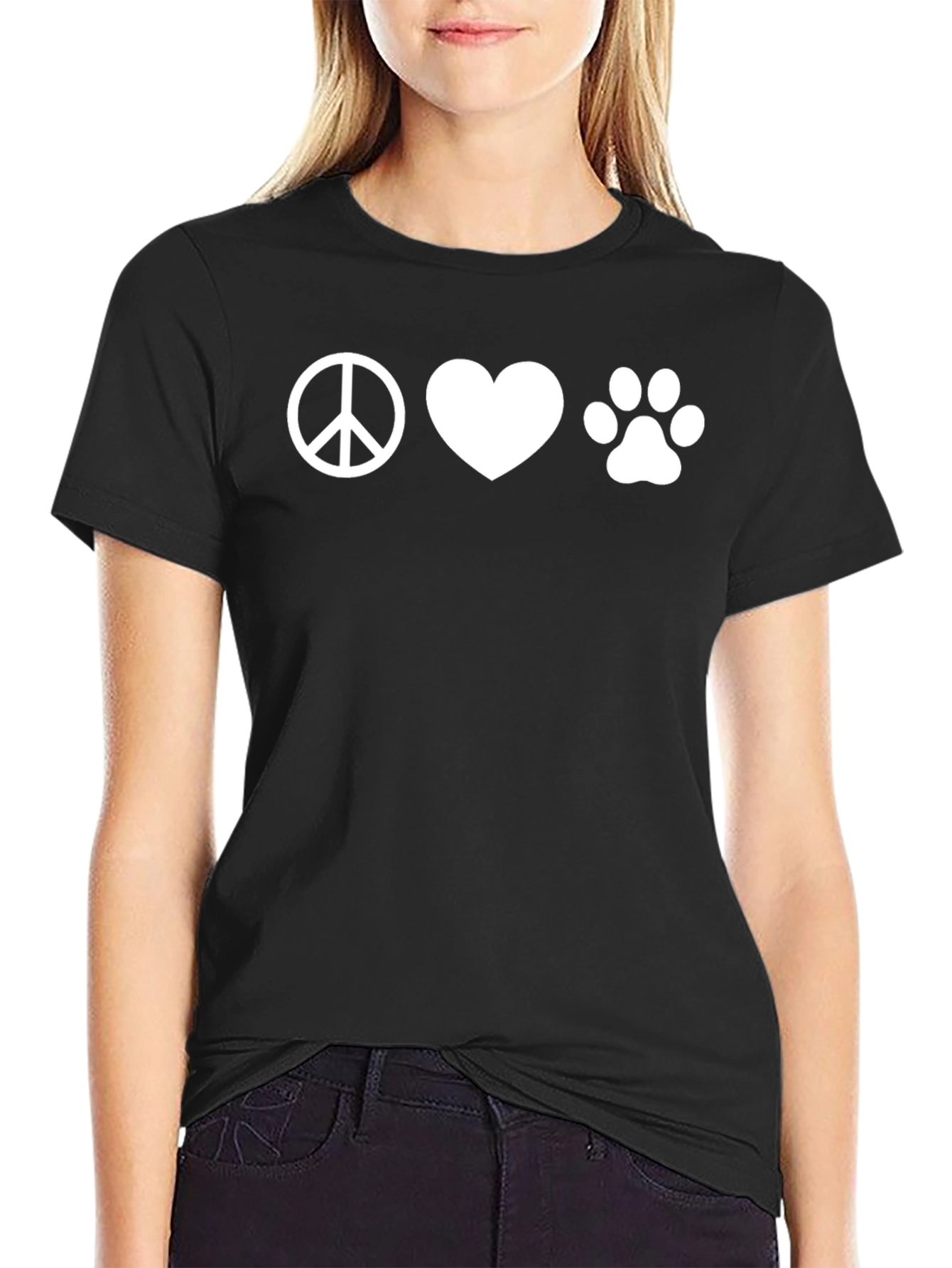 Black Peace Love Paw Print T-Shirt - Unisex Casual Tee view 2