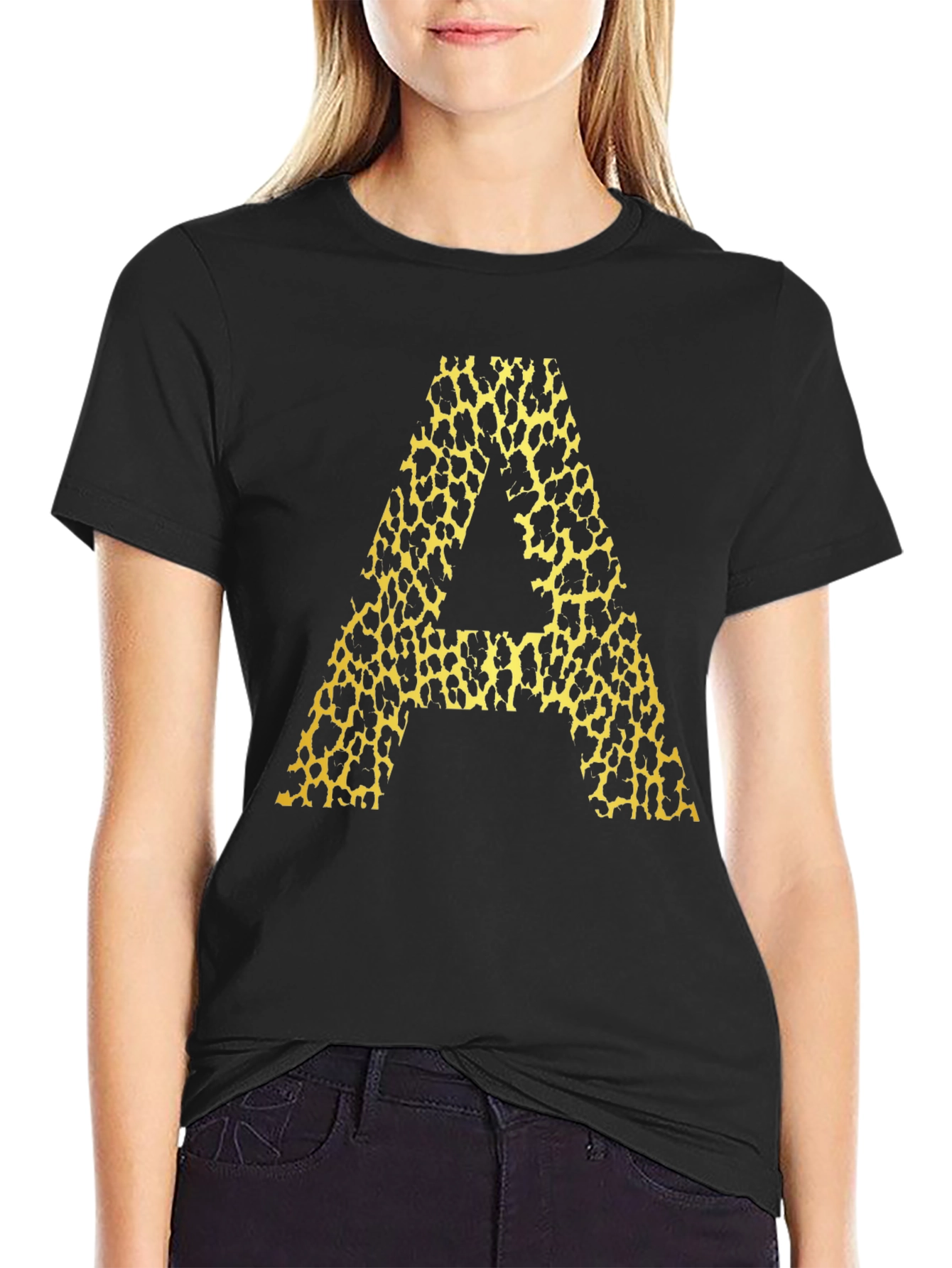 Leopard Print "A" Graphic Tee - Mens Black T-Shirt - 2