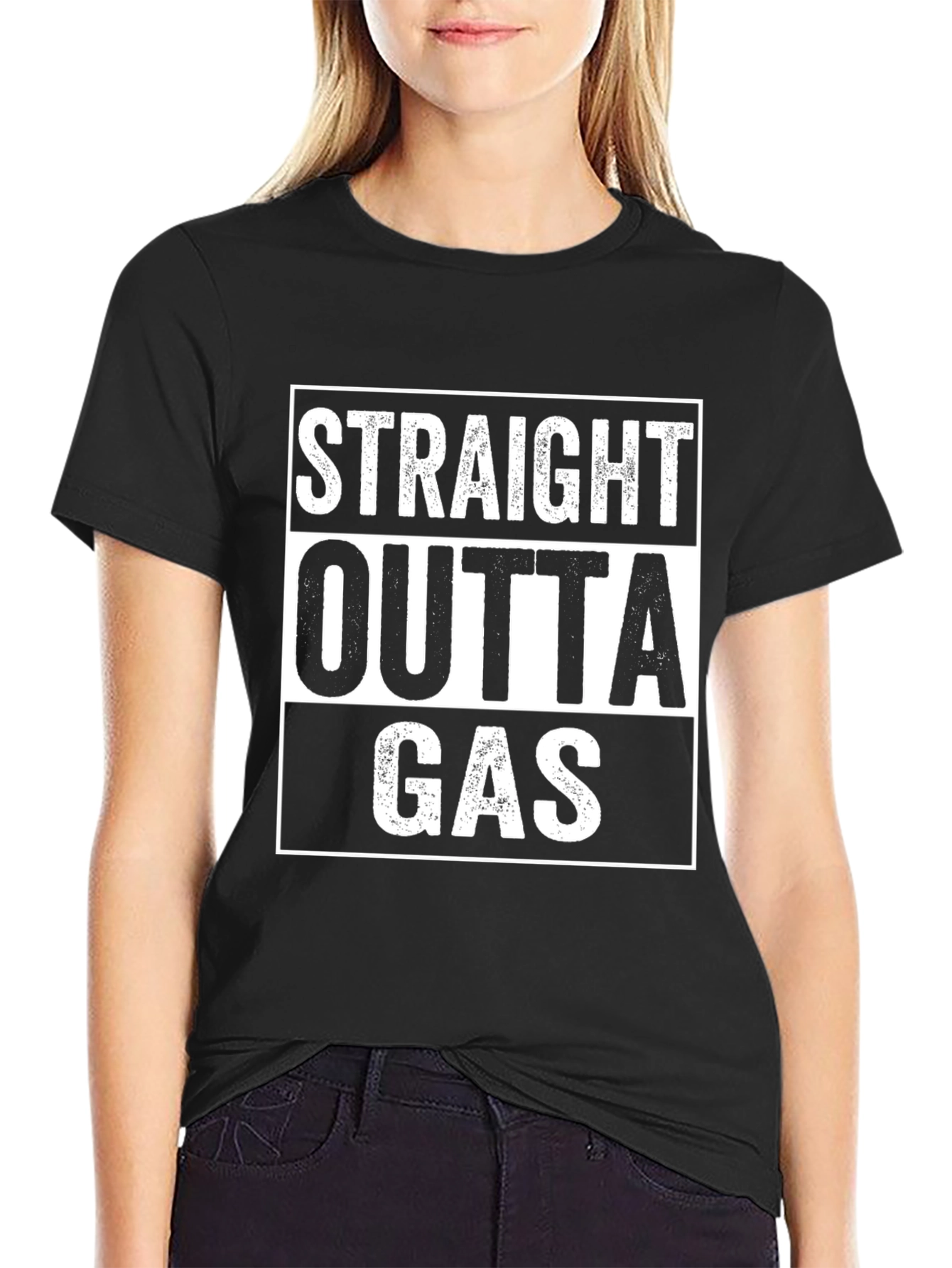 Black Straight Outta Gas Funny Graphic T-Shirt view 2