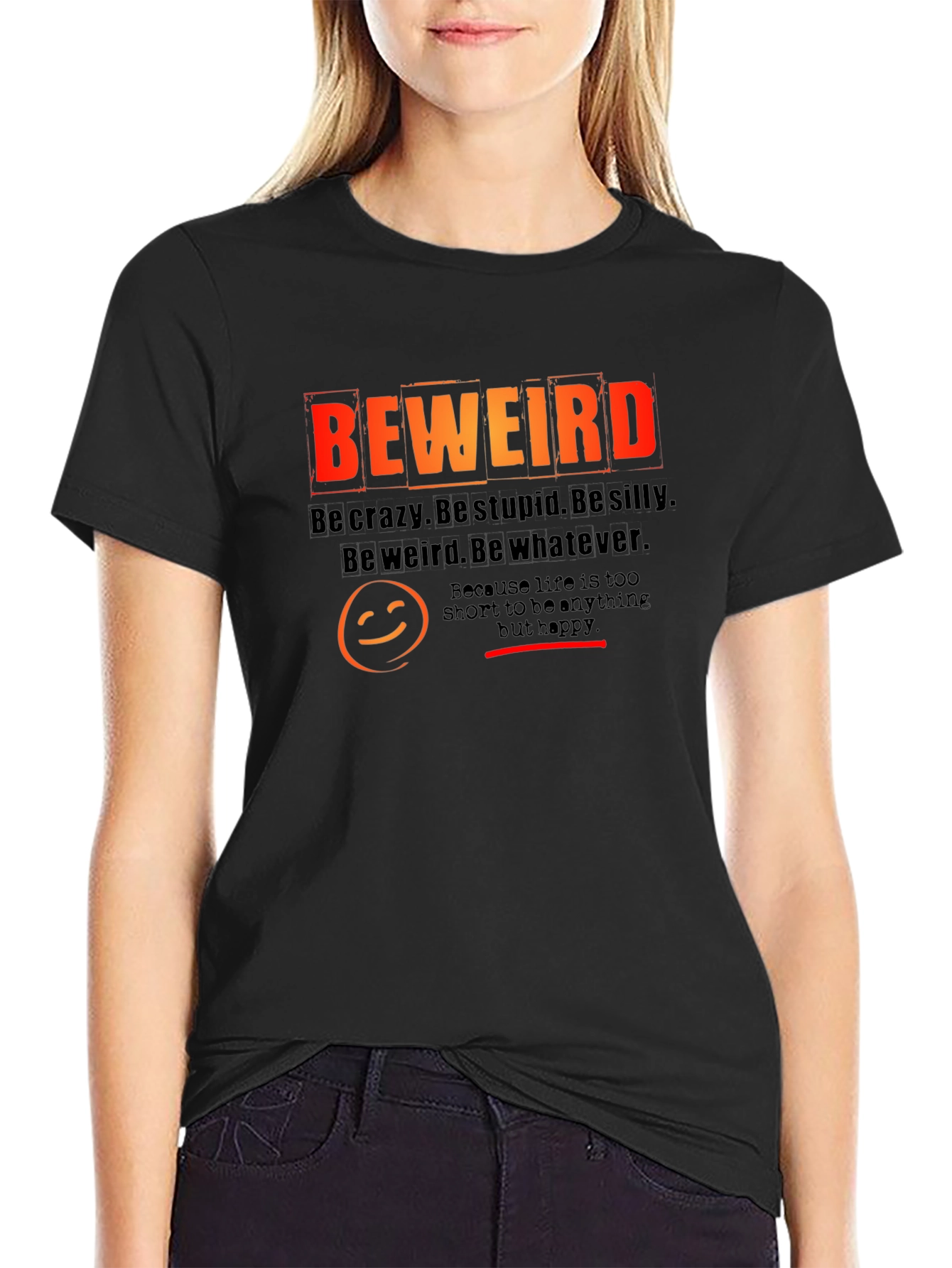 Black Be Weird Graphic Tee - Black Cotton T-Shirt view 2