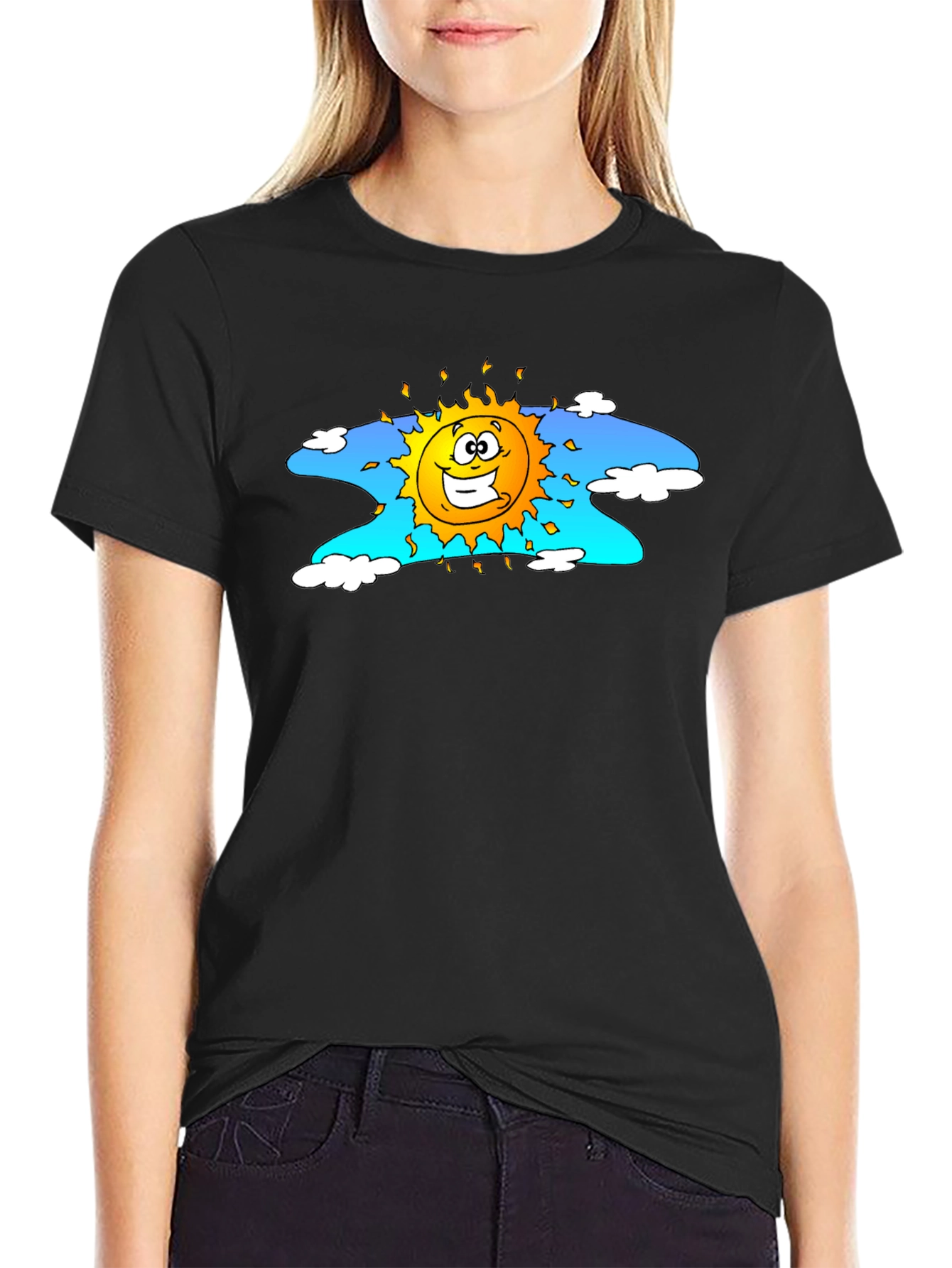 Black Happy Sun Graphic Tee - Black Cotton T-Shirt view 2