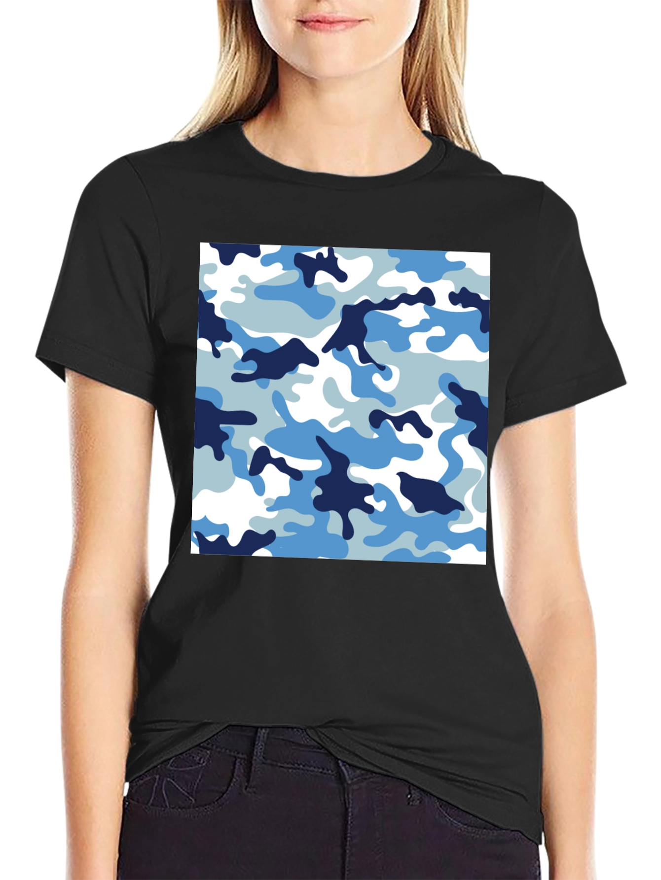 Black Blue Camo Crew Neck T-Shirt view 2