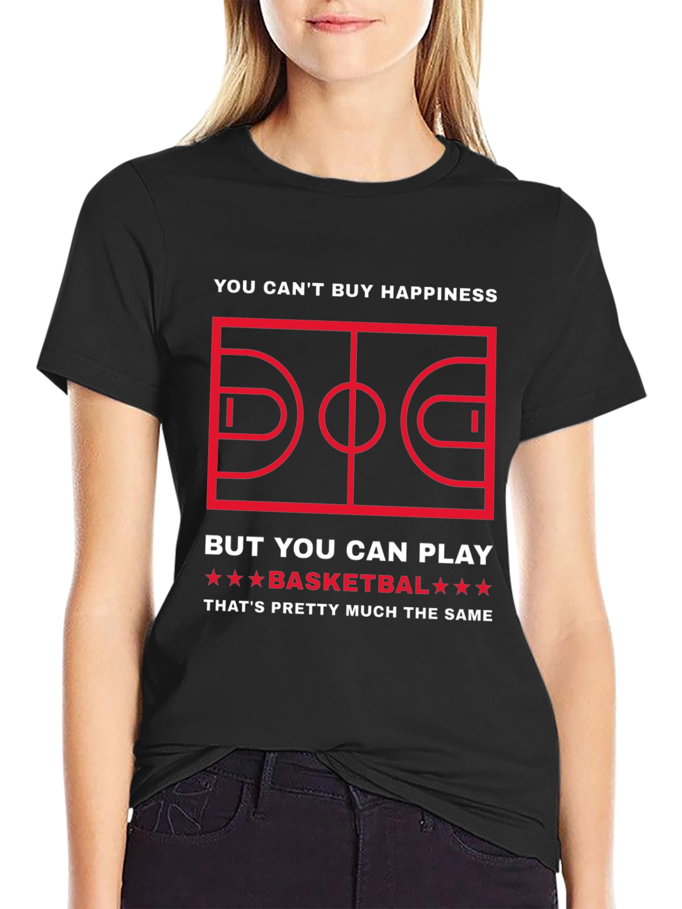 Black Funny Basketball T-Shirt: Can't Buy Happiness view 2