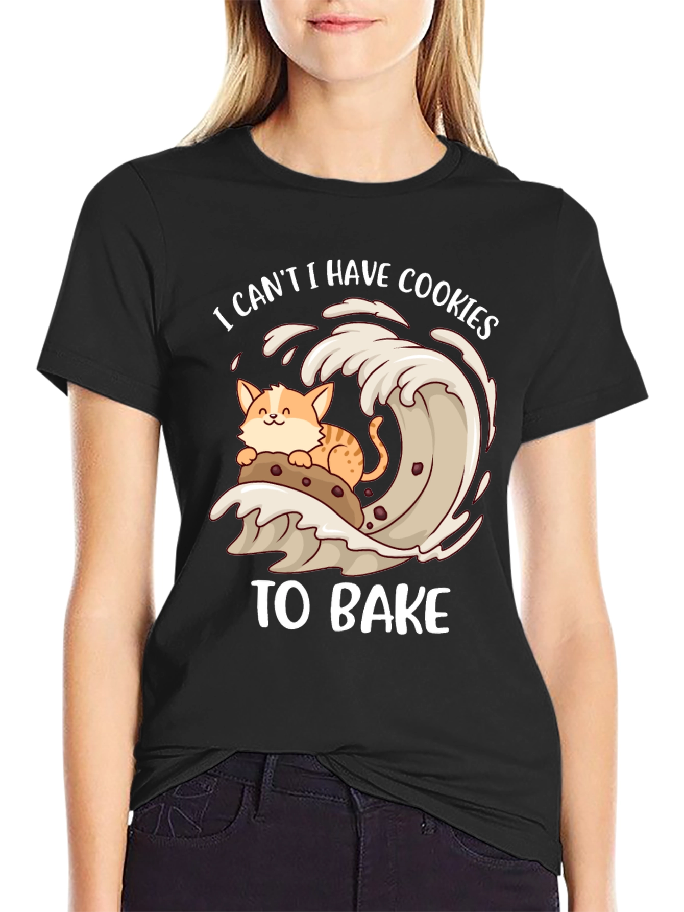 Black Cute Cat Baking Cookies T-Shirt view 2