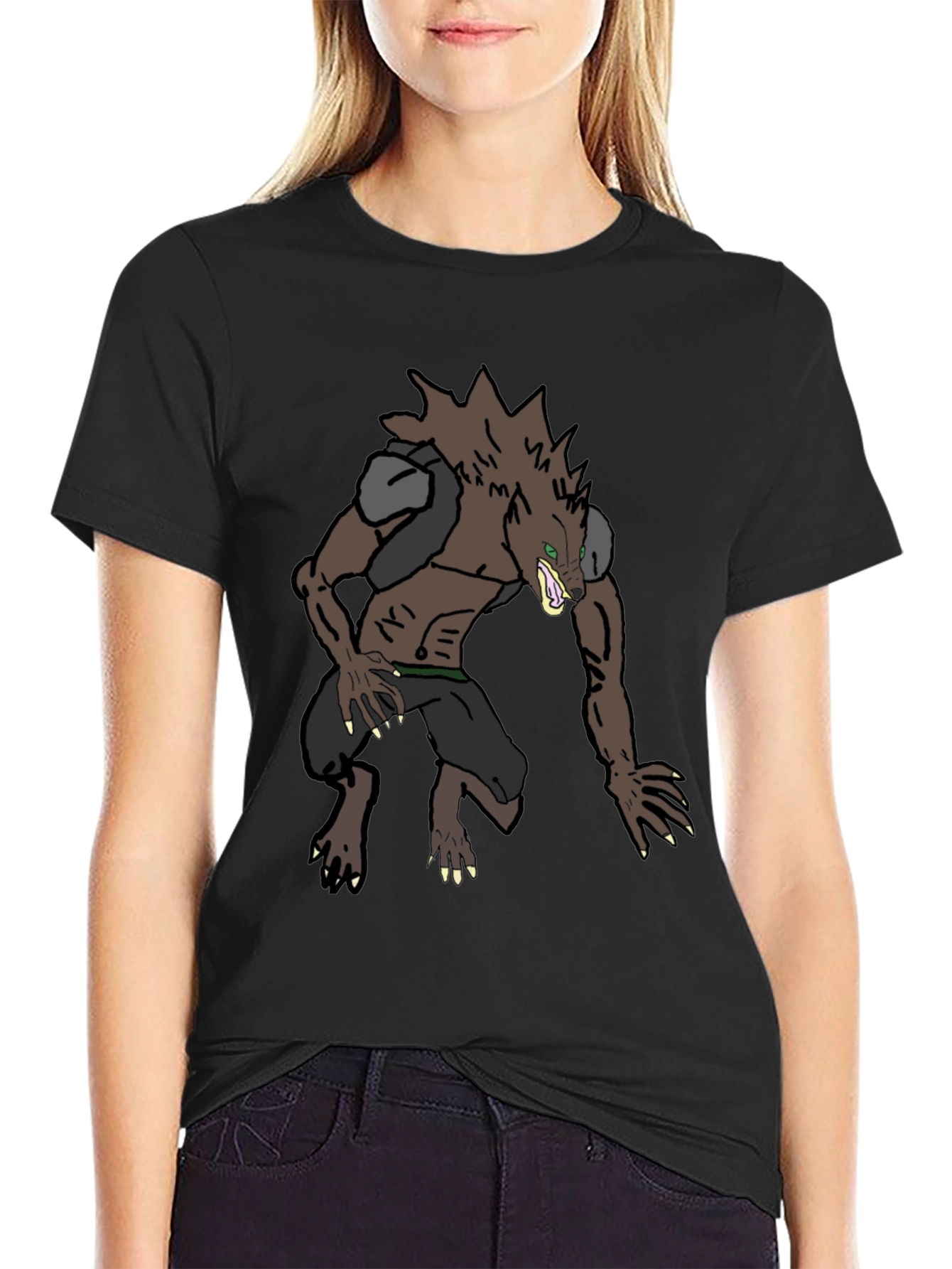 Black Werewolf Graphic Tee - Black Cotton Blend Shirt view 2