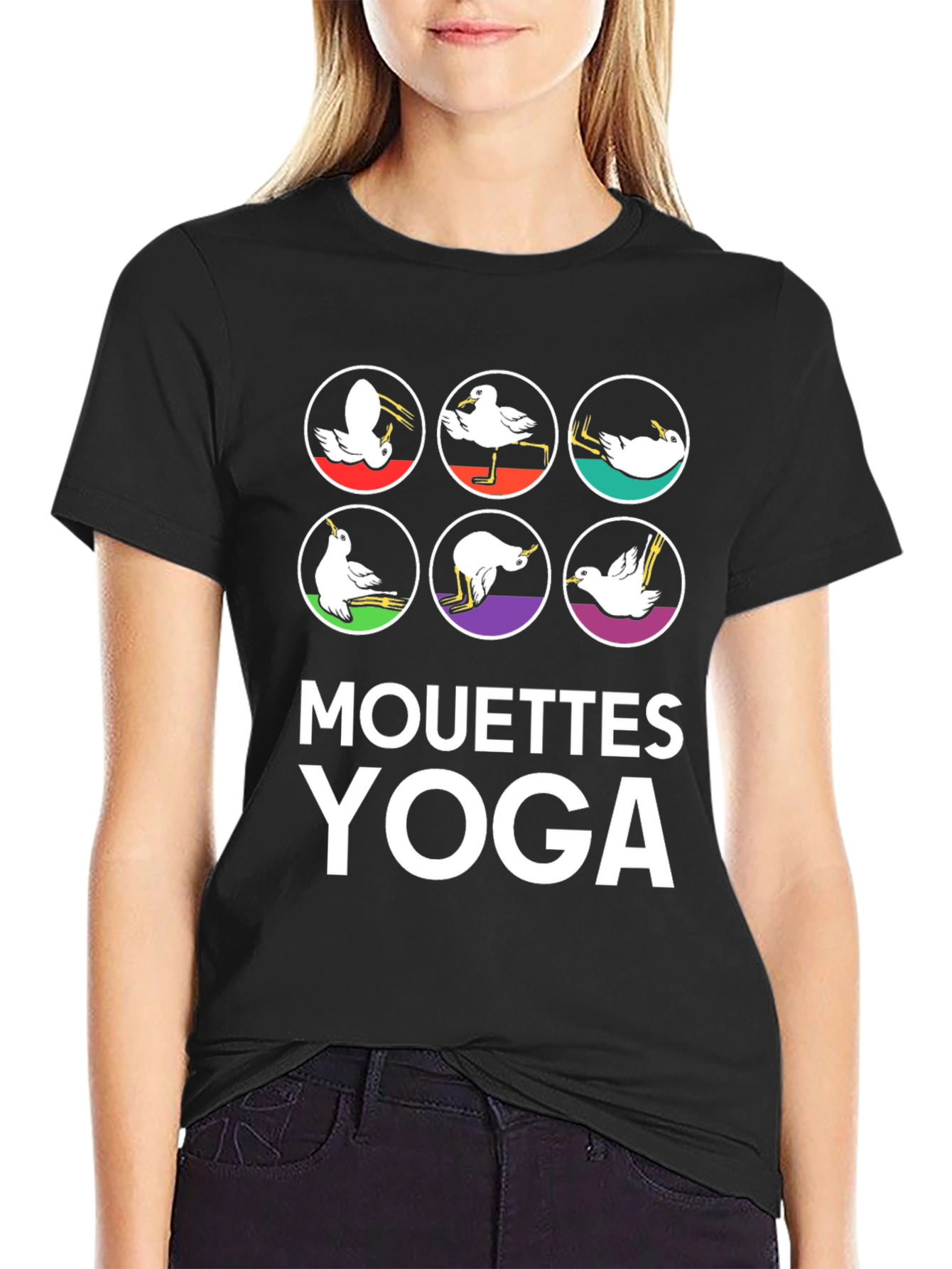 Black Mouettes Yoga Graphic T-Shirt - Bird Pose Tee view 2