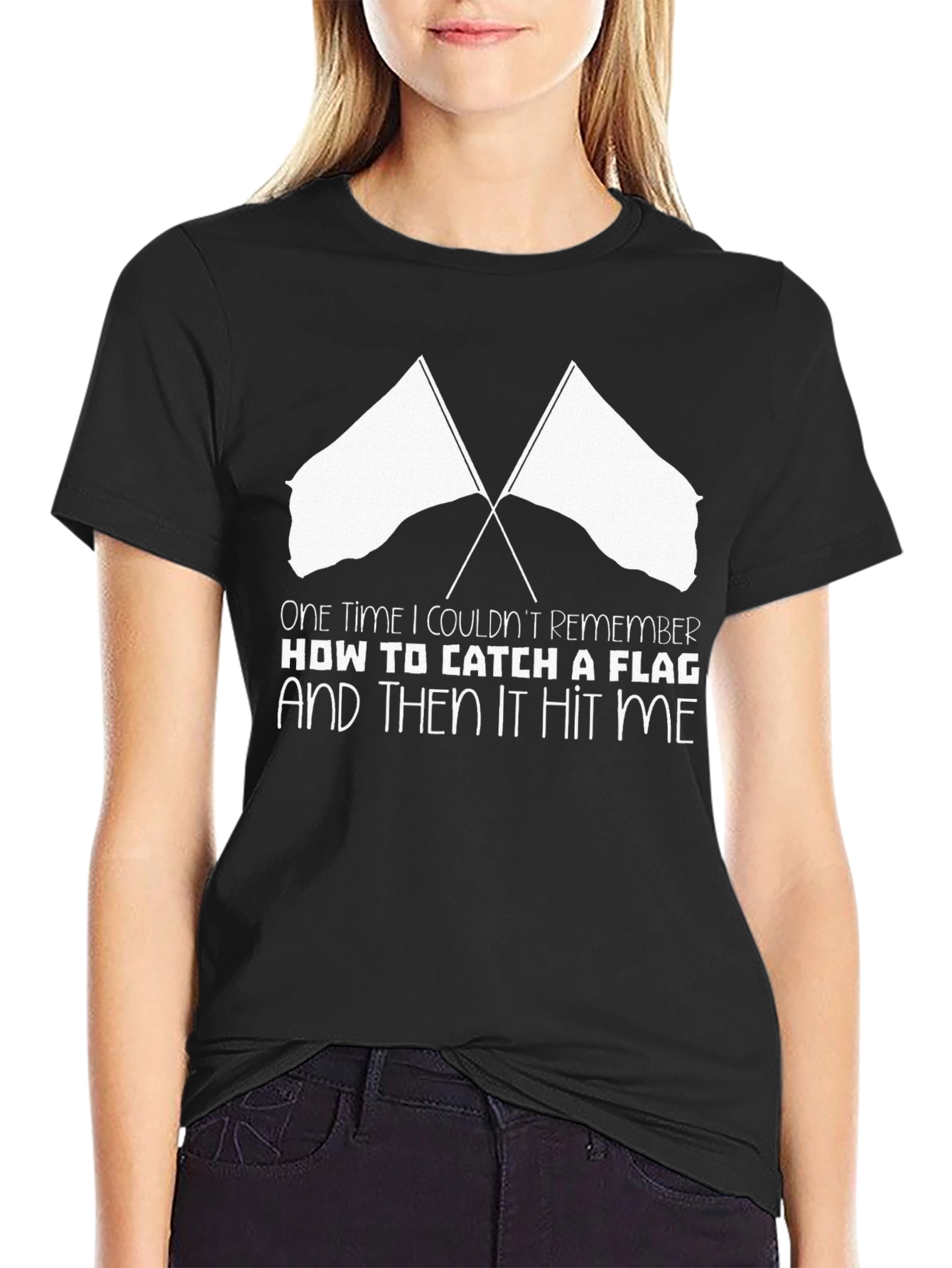Black Funny Color Guard T-Shirt - Flag Catching Humor view 2
