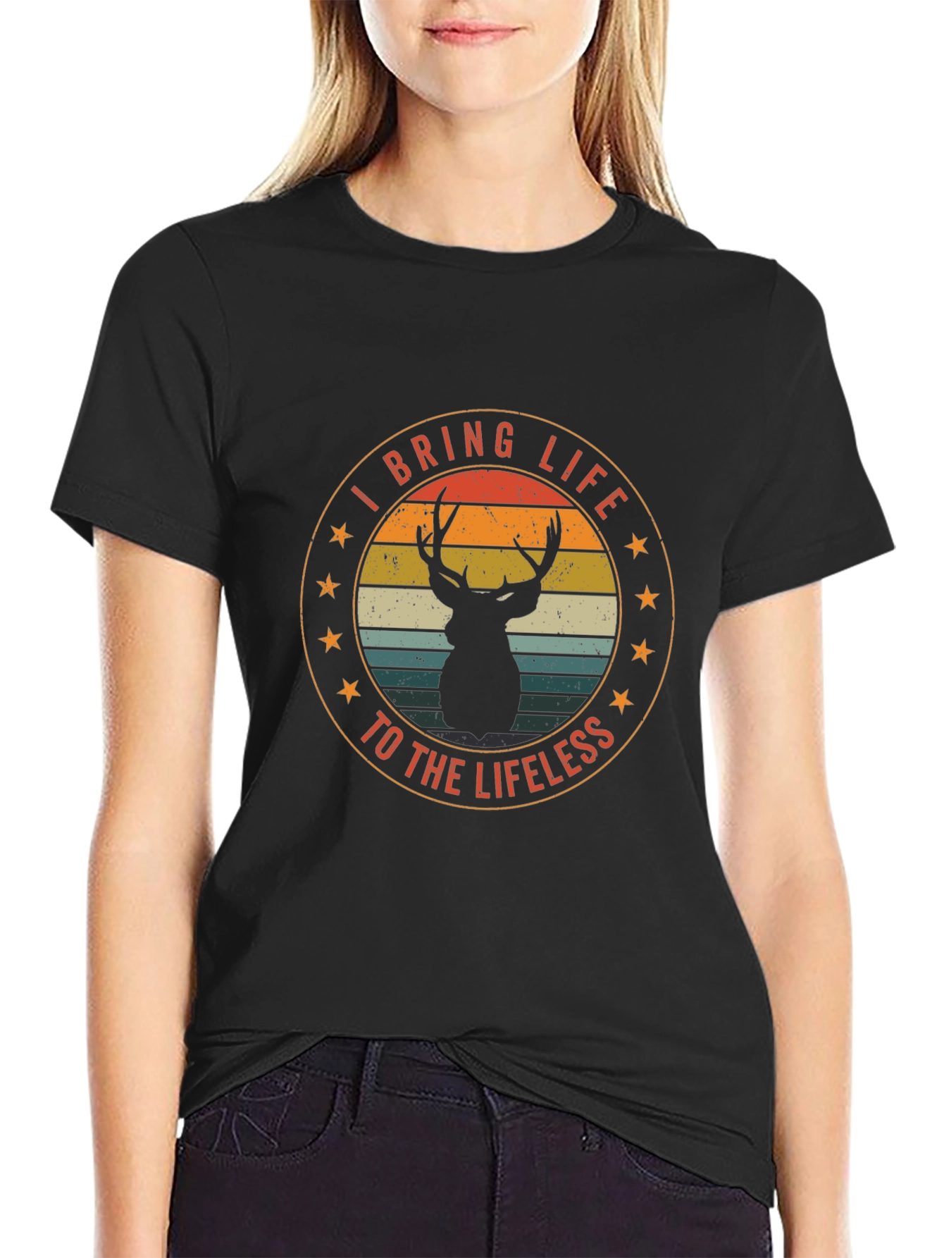 Black I Bring Life to the Lifeless Deer Graphic T-Shirt view 2