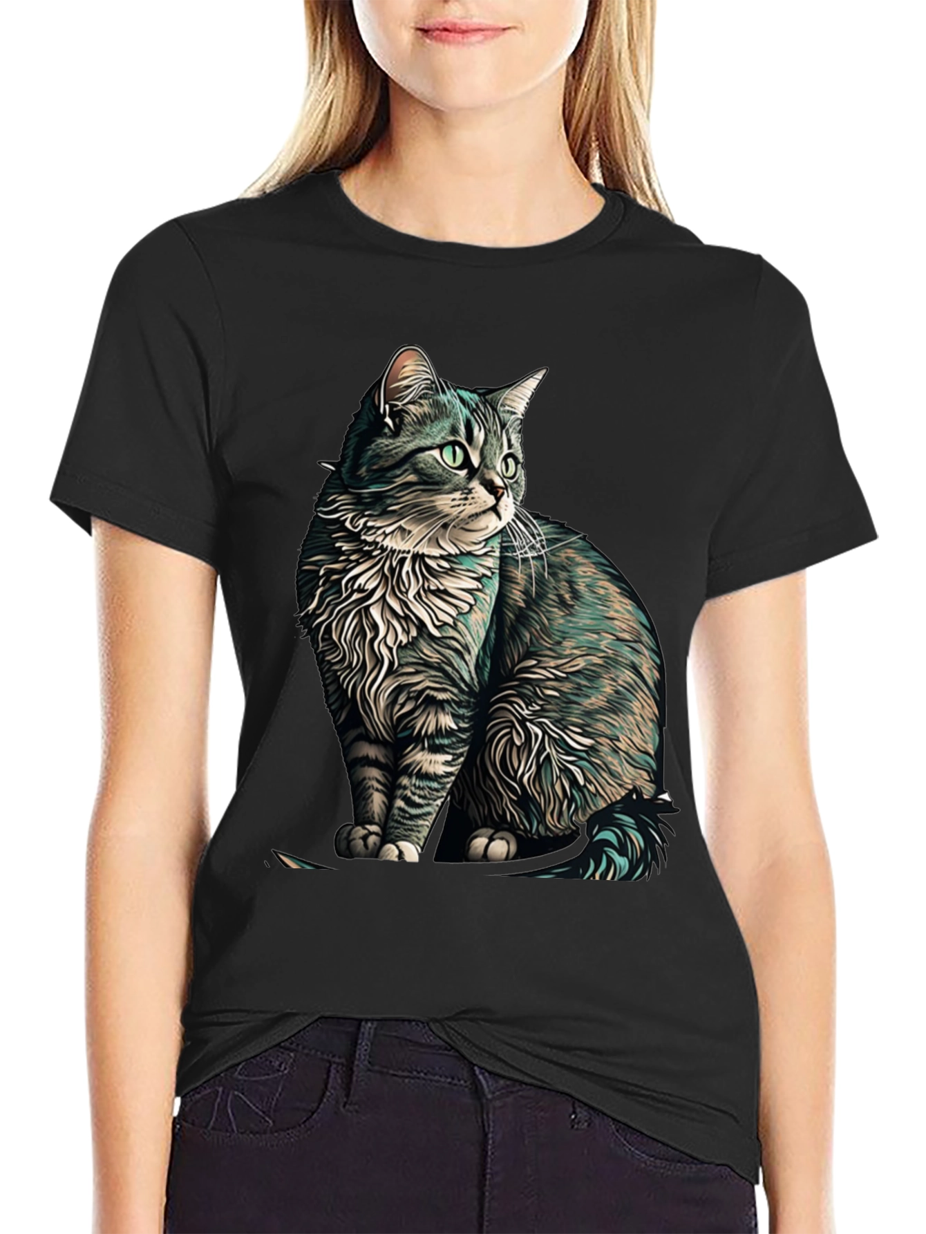 Black Cat Graphic Black T-Shirt view 2