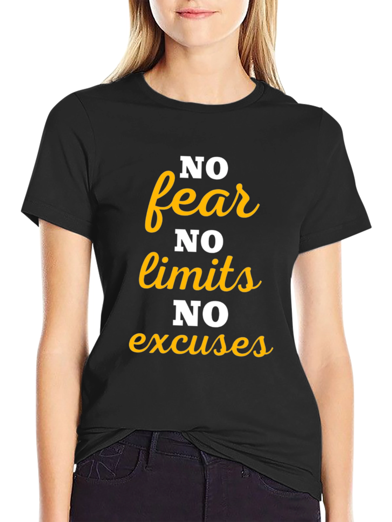 Black Motivational 'No Fear' Graphic Tee - Black view 2
