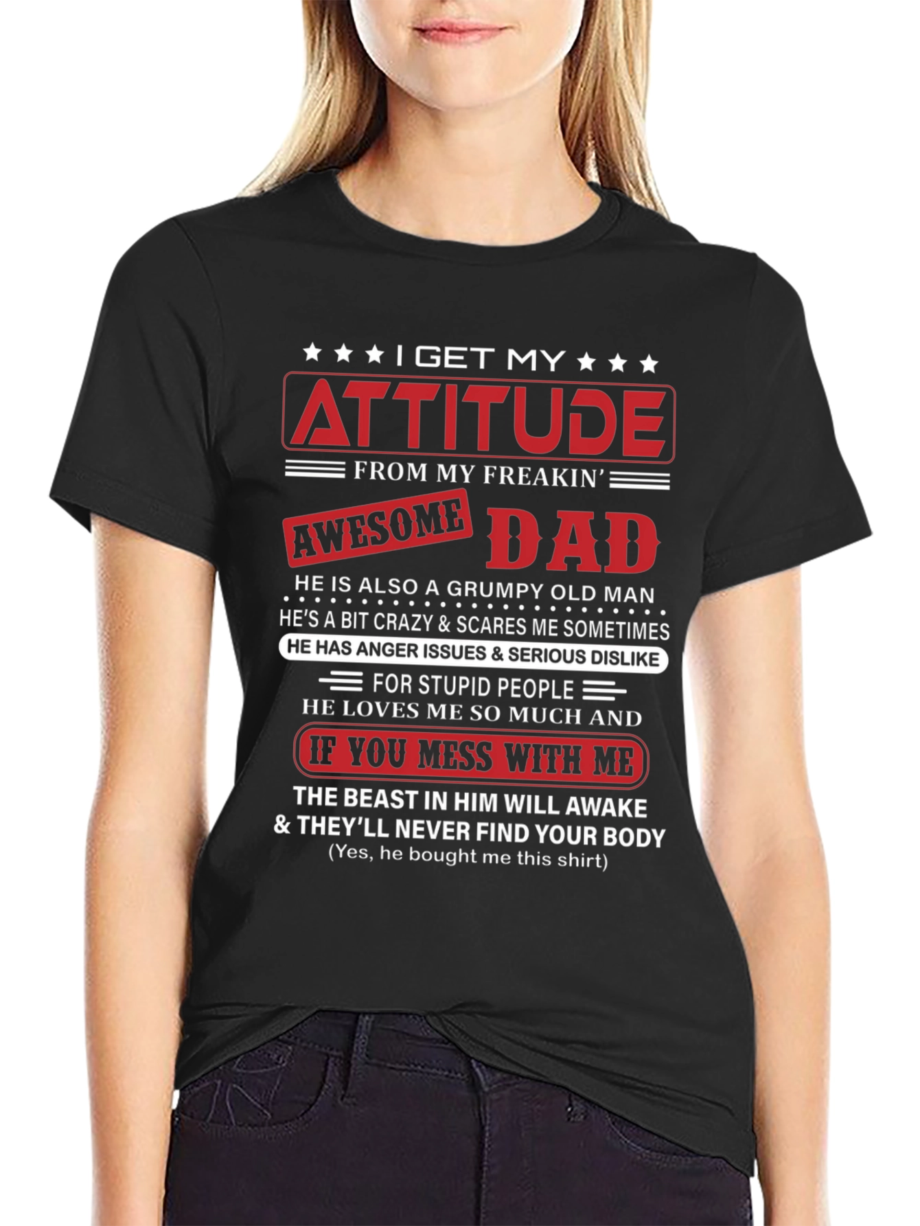 Black Attitude Awesome Dad Graphic T-Shirt view 2