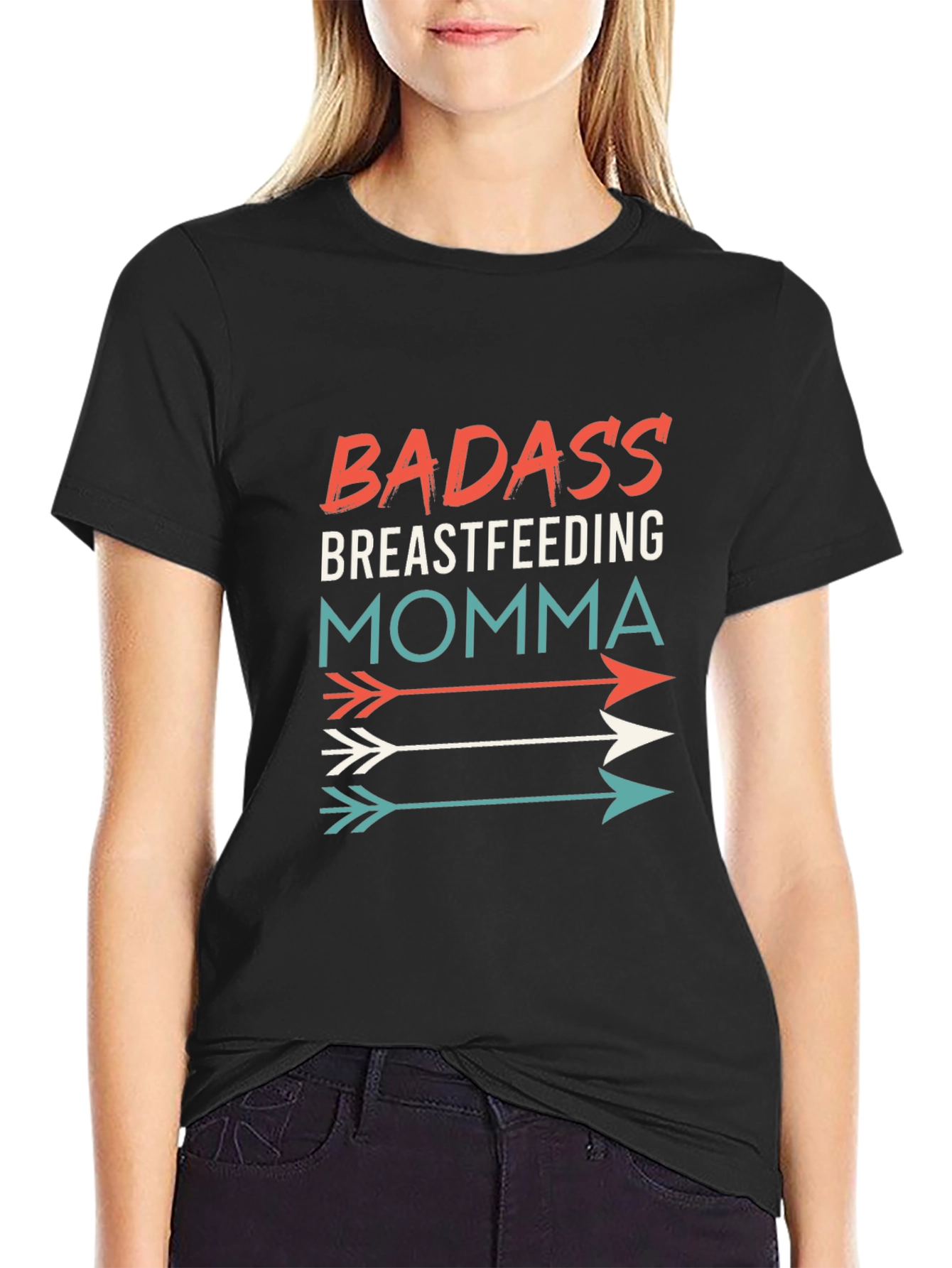 Black Badass Breastfeeding Momma Graphic Tee view 2