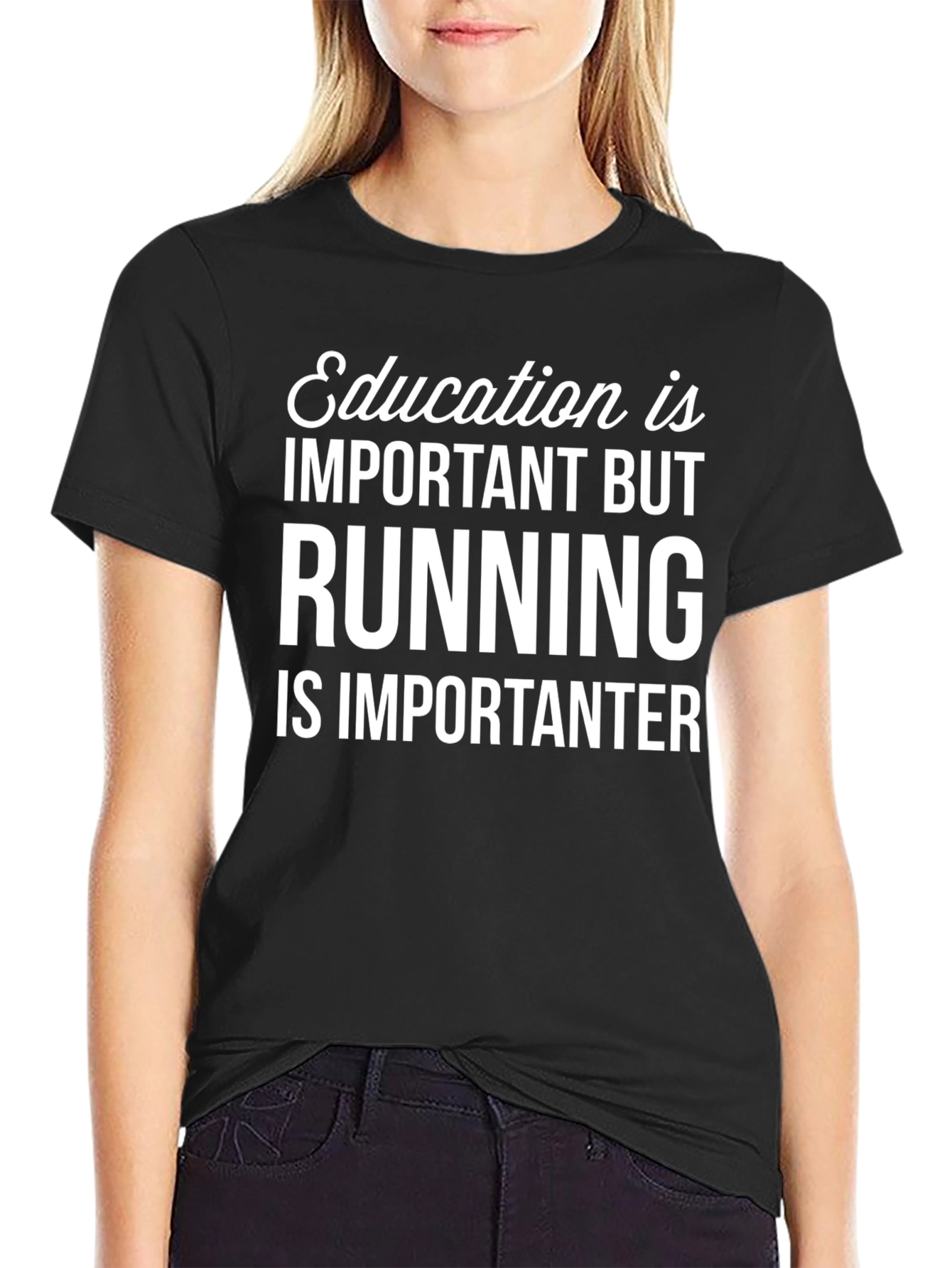 Black Funny Running T-Shirt - Education is Important But... view 2
