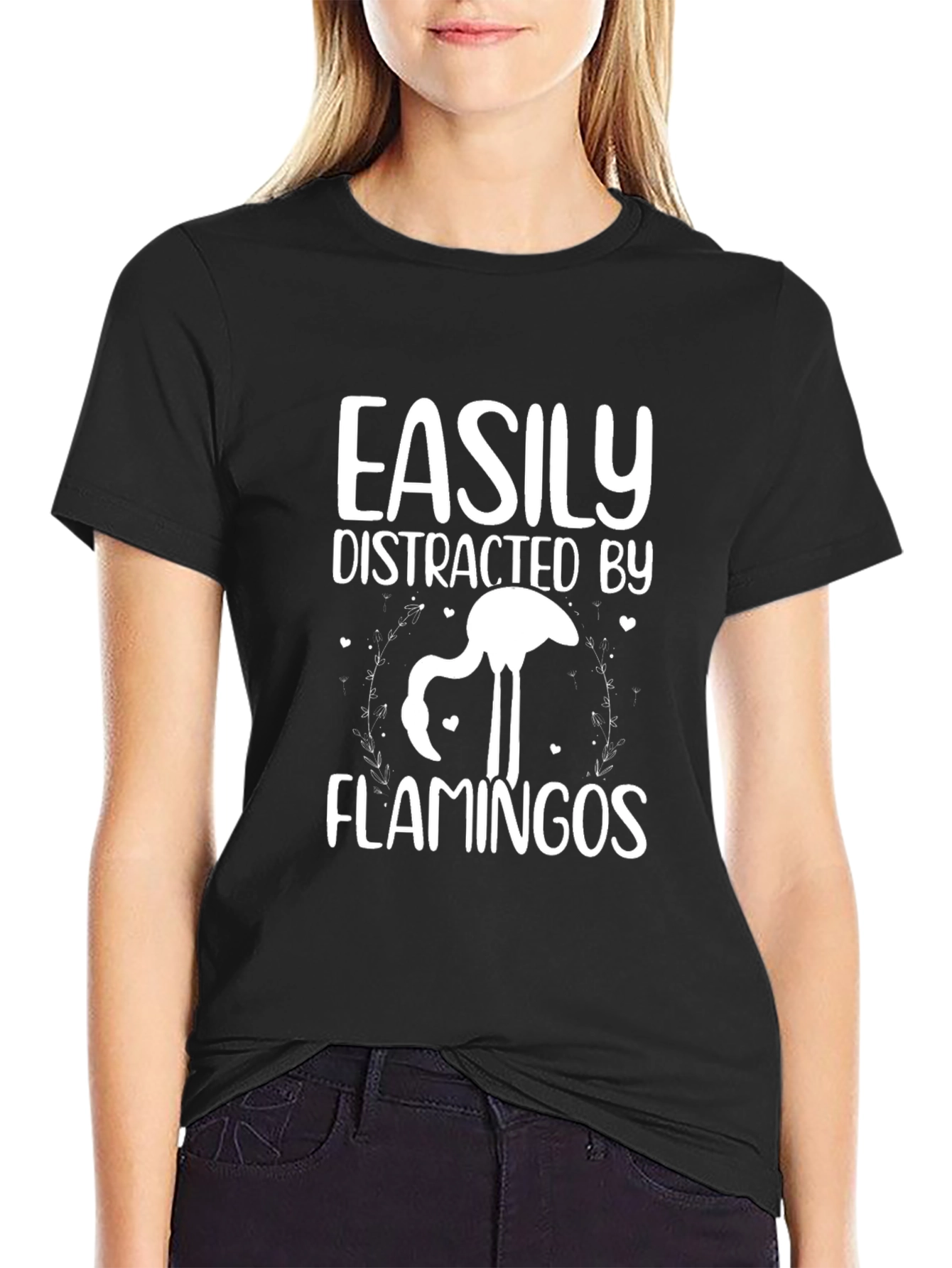 Black Easily Distracted By Flamingos Graphic Tee view 2