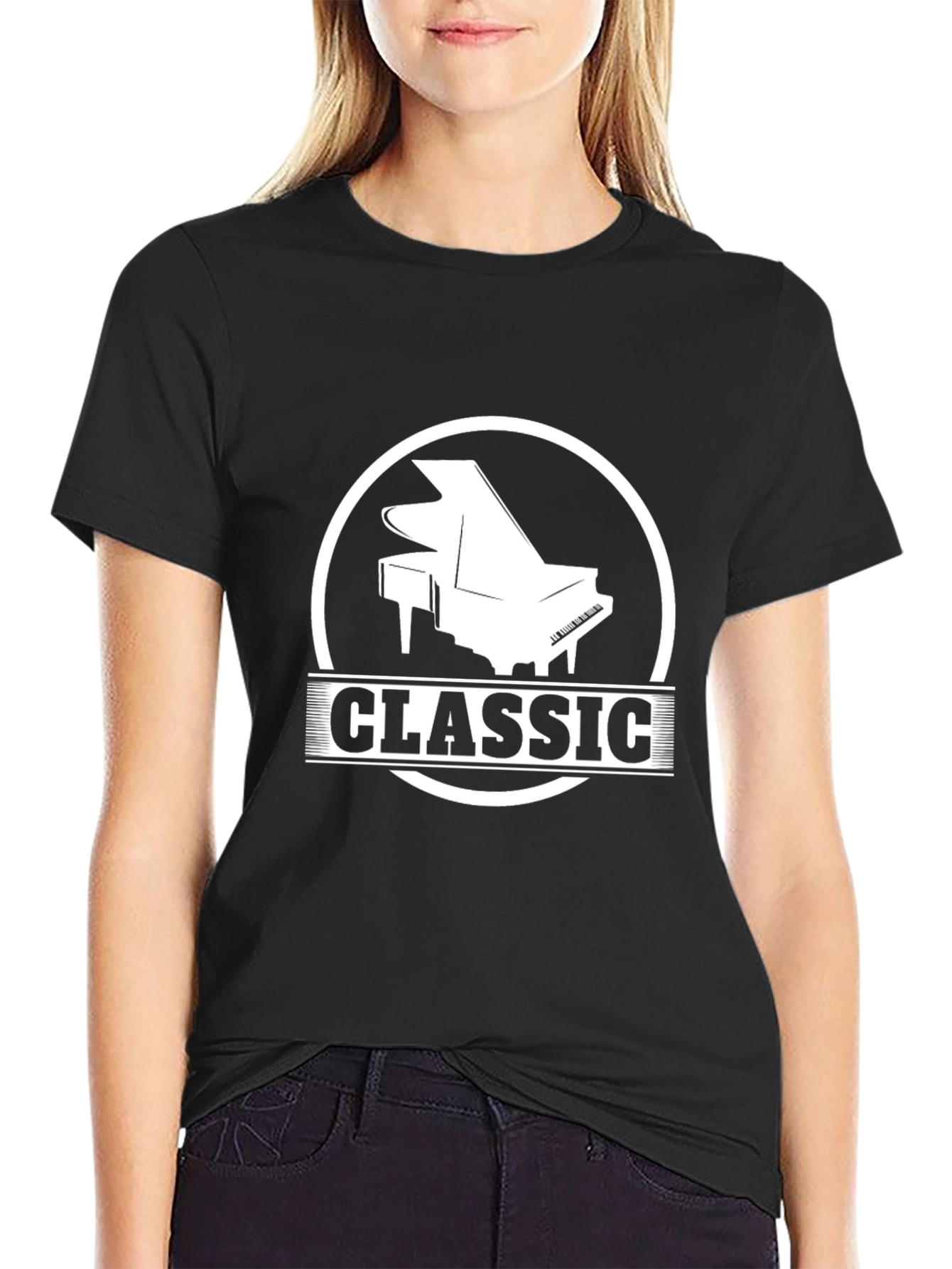 Black Classic Piano T-Shirt - Stylish Music Apparel view 2