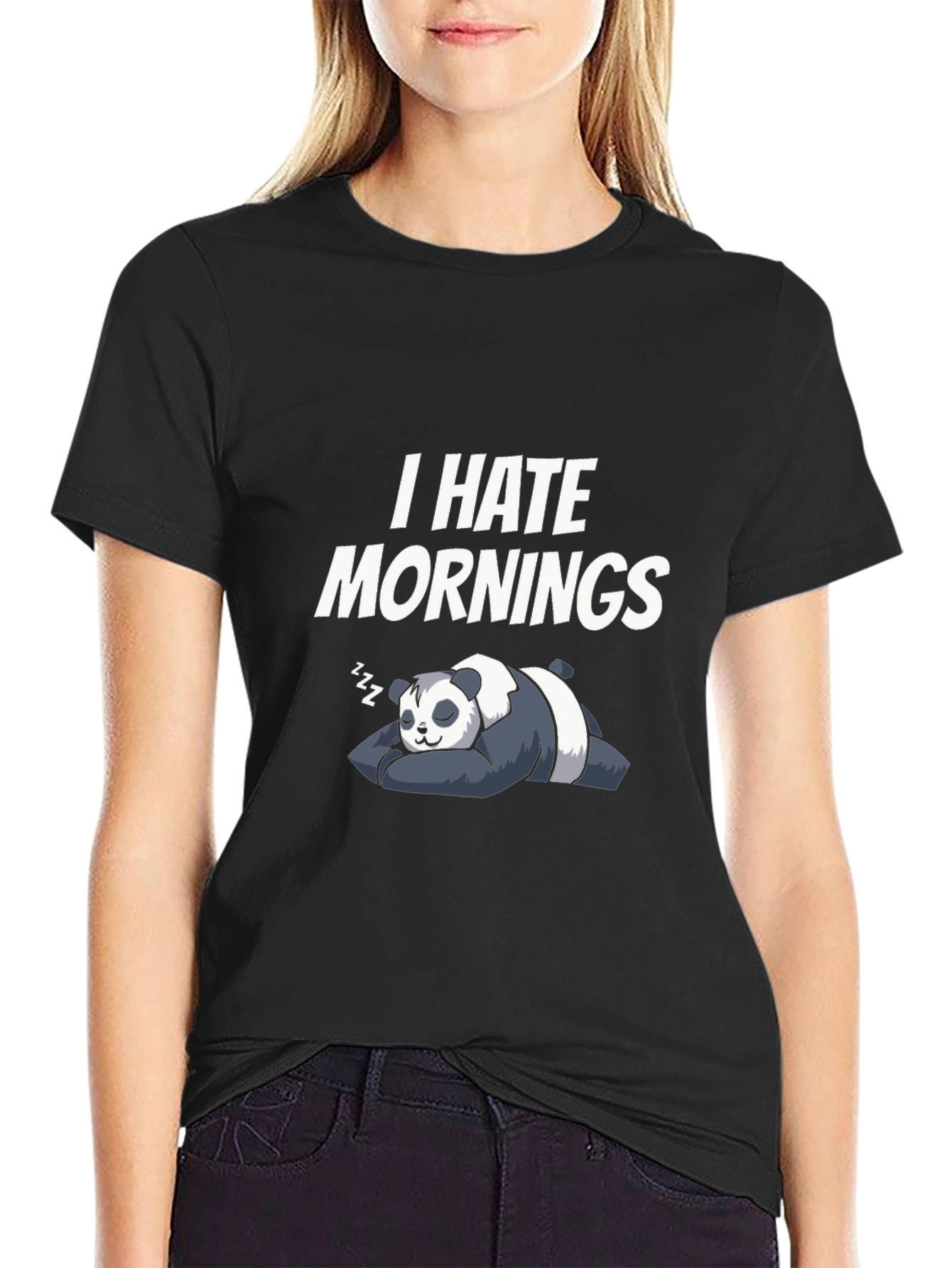 Black I Hate Mornings Panda T-Shirt view 2