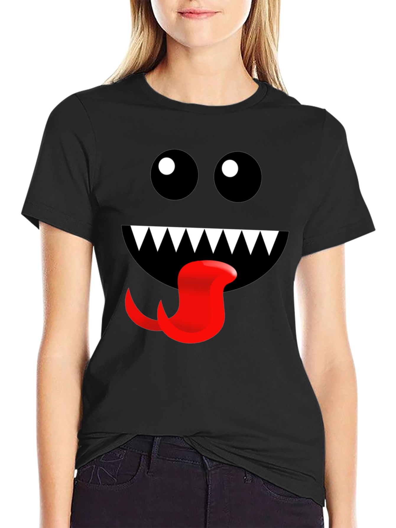 Black Monster Face Graphic Tee - Fun Black T-Shirt view 2