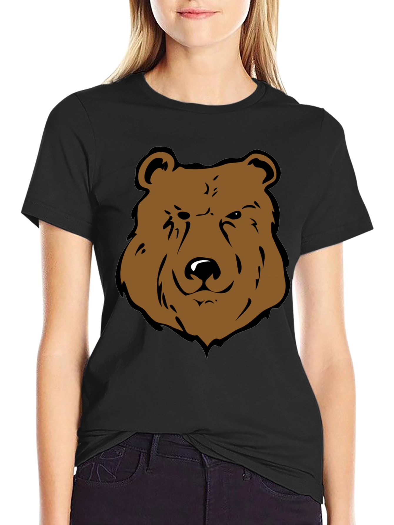 Black Cool Bear Graphic Tee - Black Cotton T-Shirt view 2