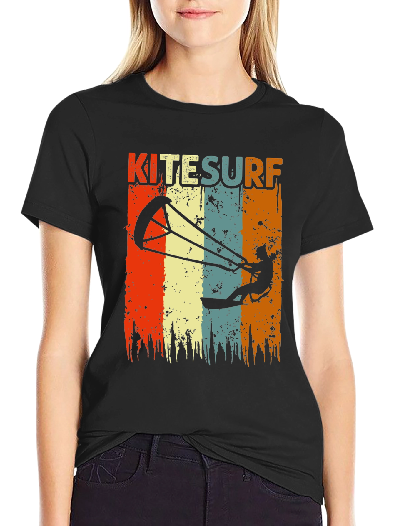 Black Kitesurf Retro Graphic T-Shirt | Vintage Style Surfing Tee view 2
