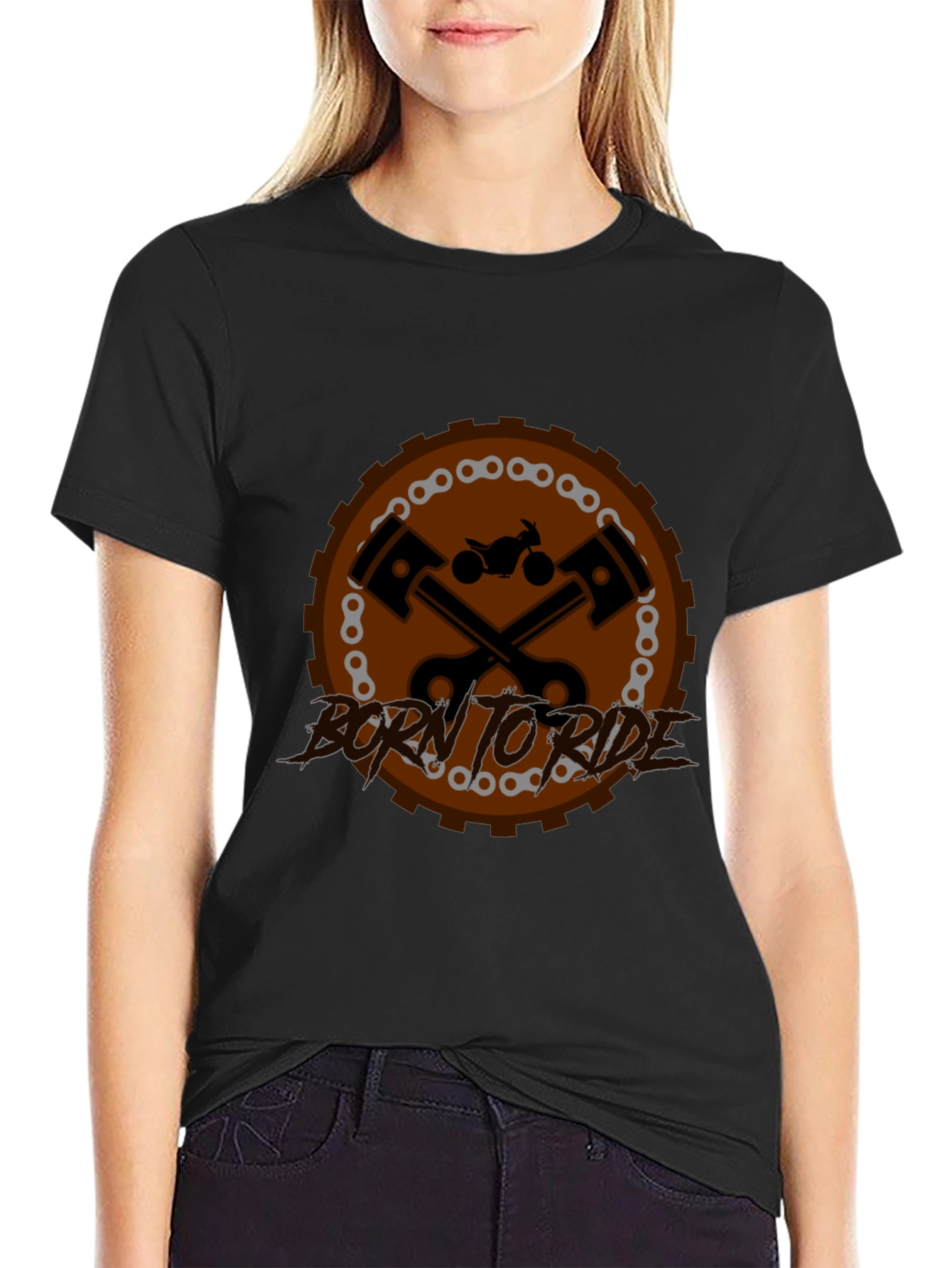 Black Born to Ride Motorcycle Graphic Black T-Shirt view 2