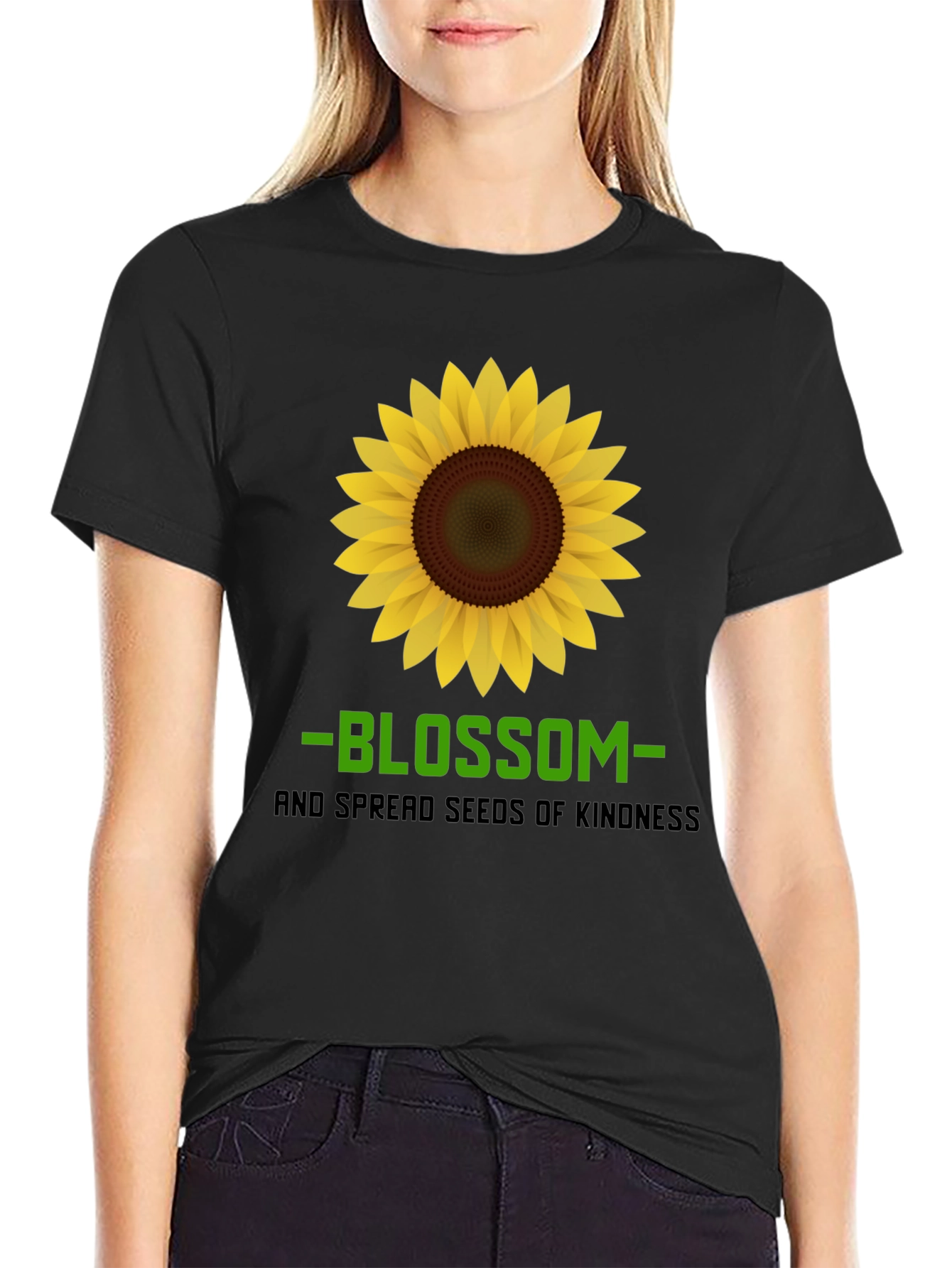 Black Blossom Kindness Graphic Tee - Black Cotton Comfort view 2