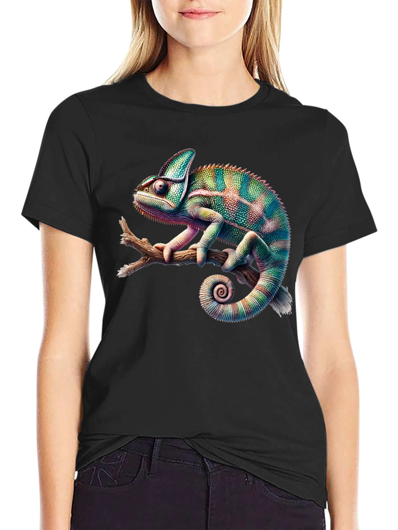 Black Chameleon Print Black T-Shirt view 2
