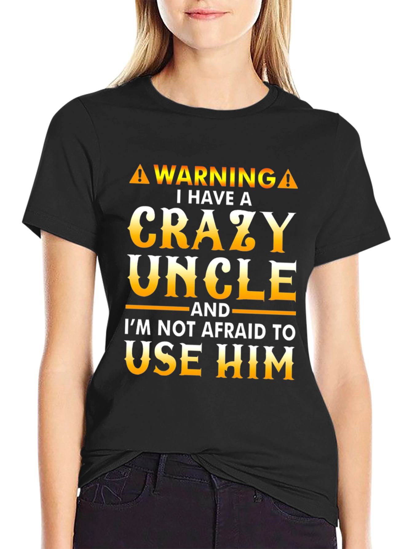 Black Crazy Uncle T-Shirt - Funny Warning Tee view 2