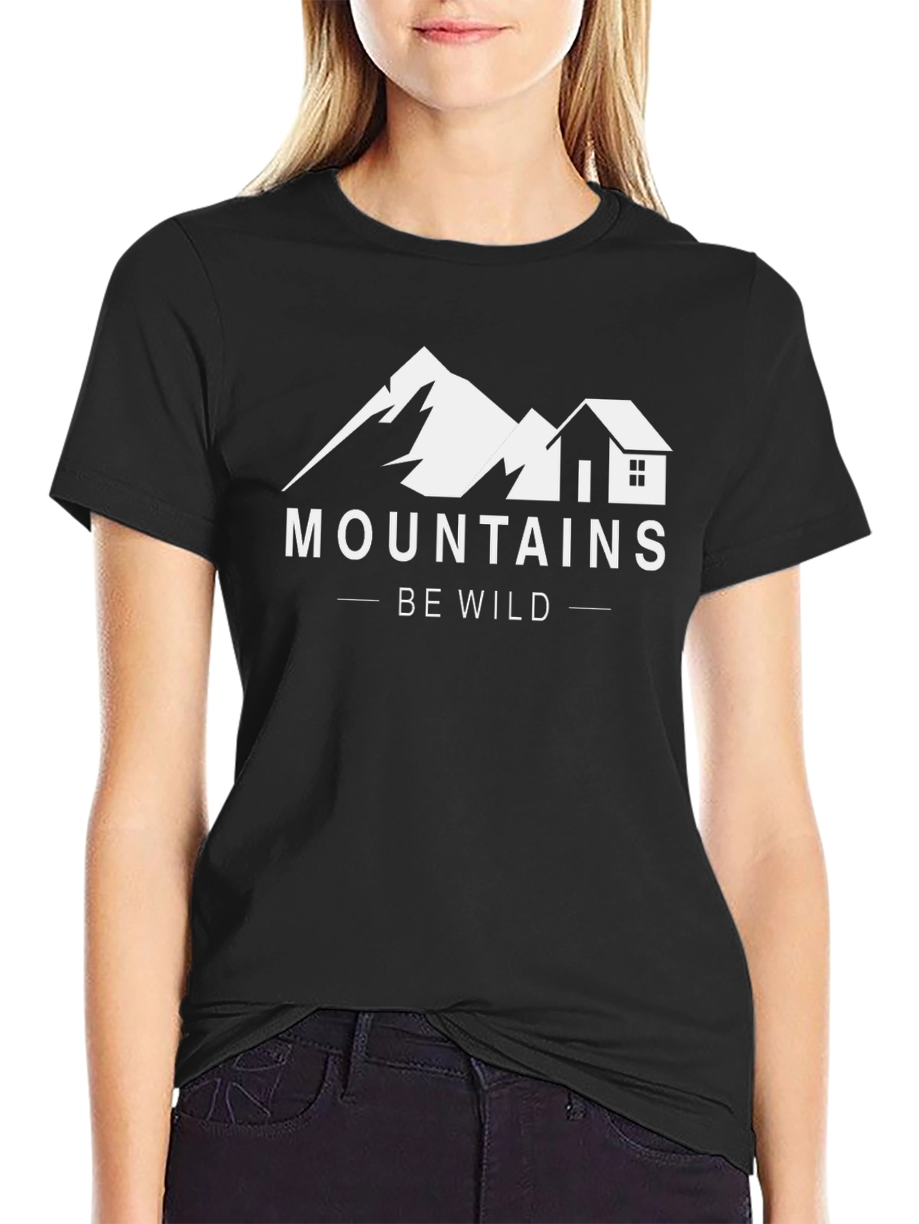 Black Mountains Be Wild Graphic Tee - Black Cotton T-Shirt view 2