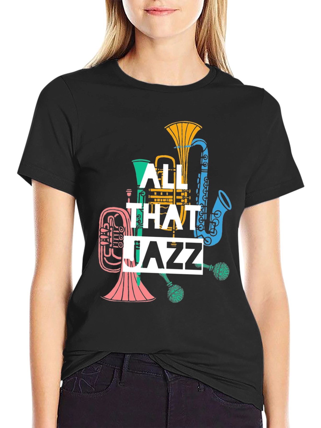 Black All That Jazz Graphic T-Shirt - Musical Instrument Design view 2