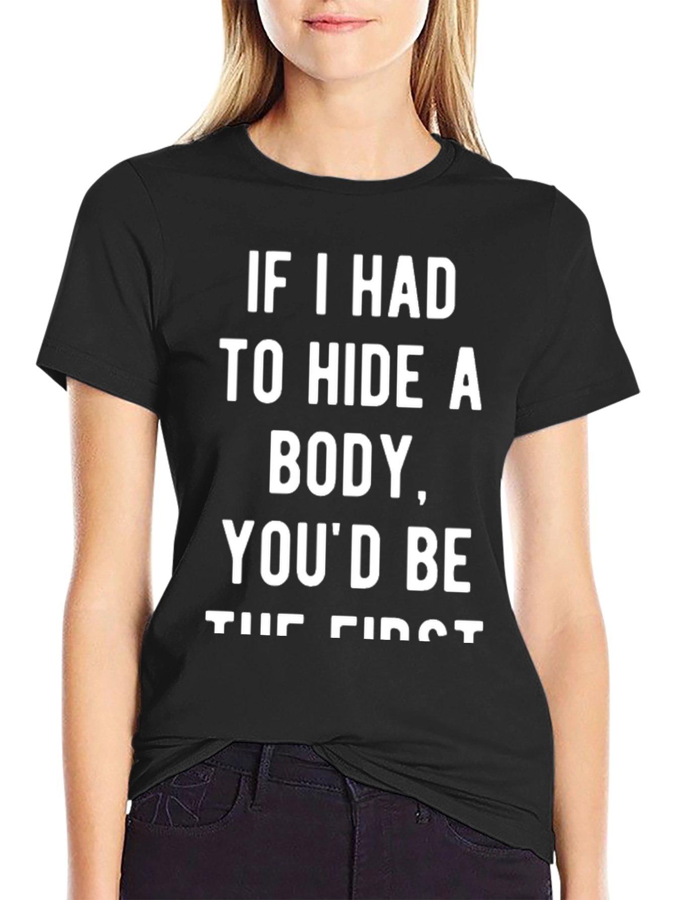 Black Humorous "Hide a Body" Graphic Tee - Black Cotton Blend view 2