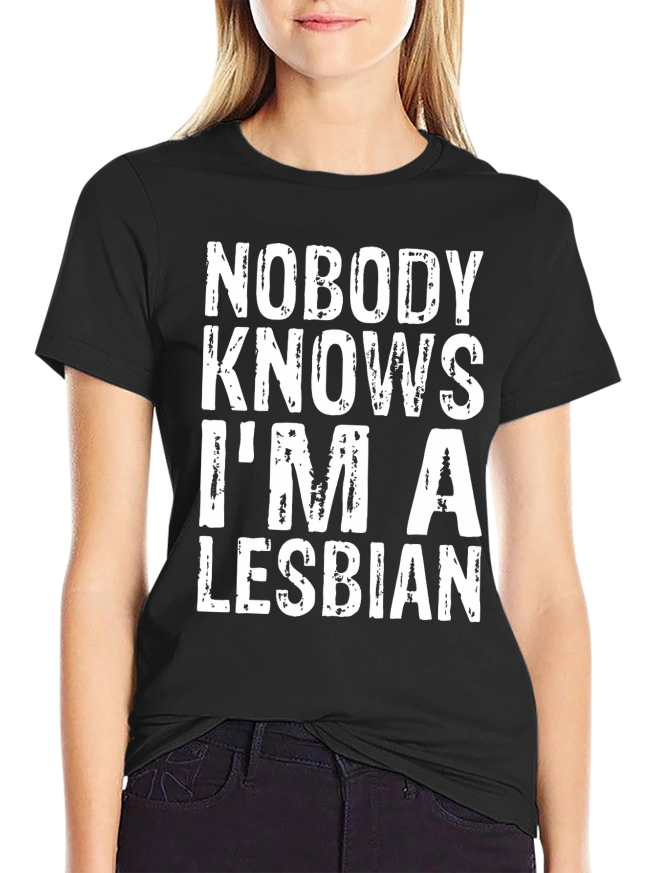 Black Nobody Knows I'm A Lesbian Graphic T-Shirt view 2
