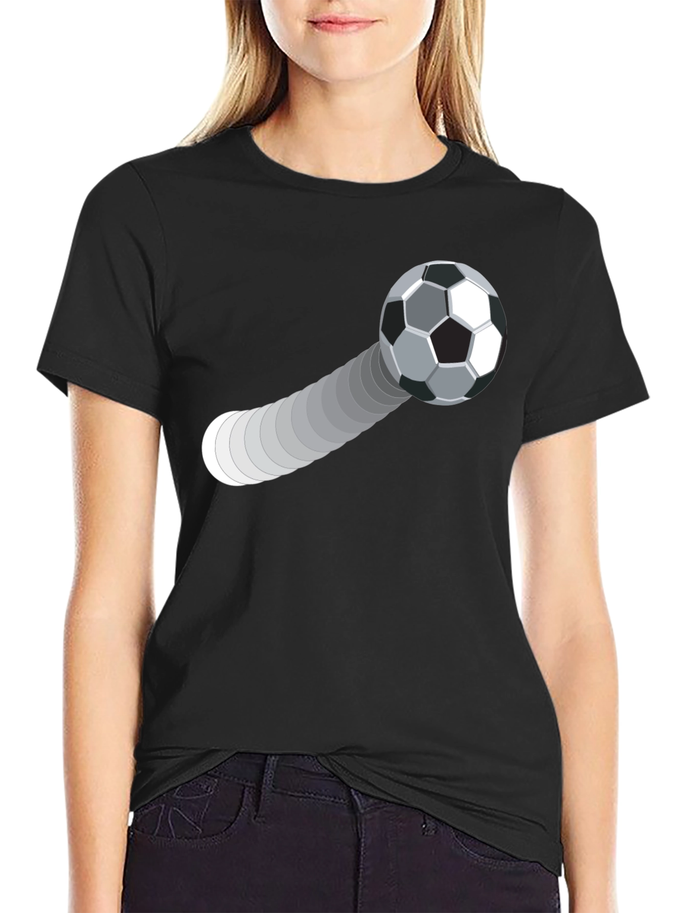 Black Soccer Ball Trajectory Graphic Tee - Black Cotton T-Shirt view 2