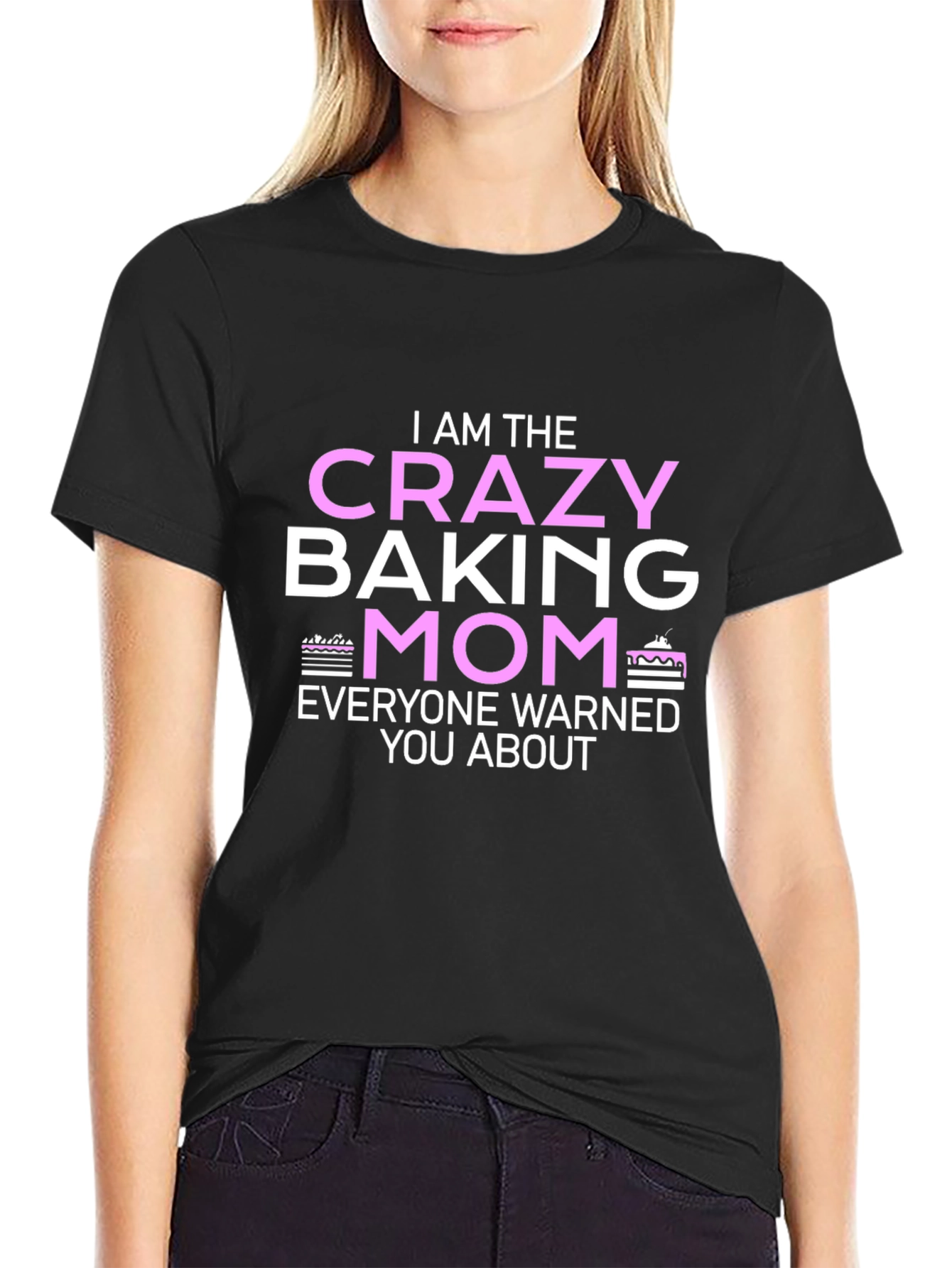 Black Crazy Baking Mom T-Shirt - Novelty Graphic Tee view 2