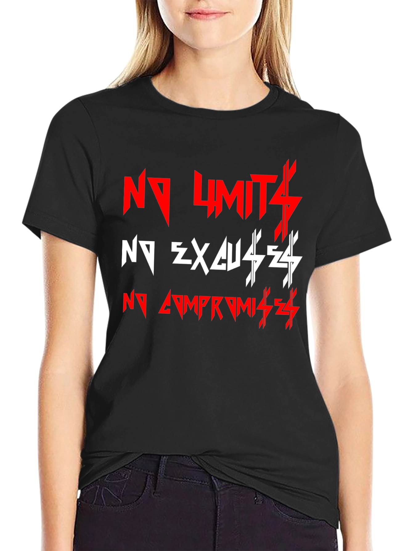 Black Motivational Black T-Shirt: No Limits, No Excuses! view 2