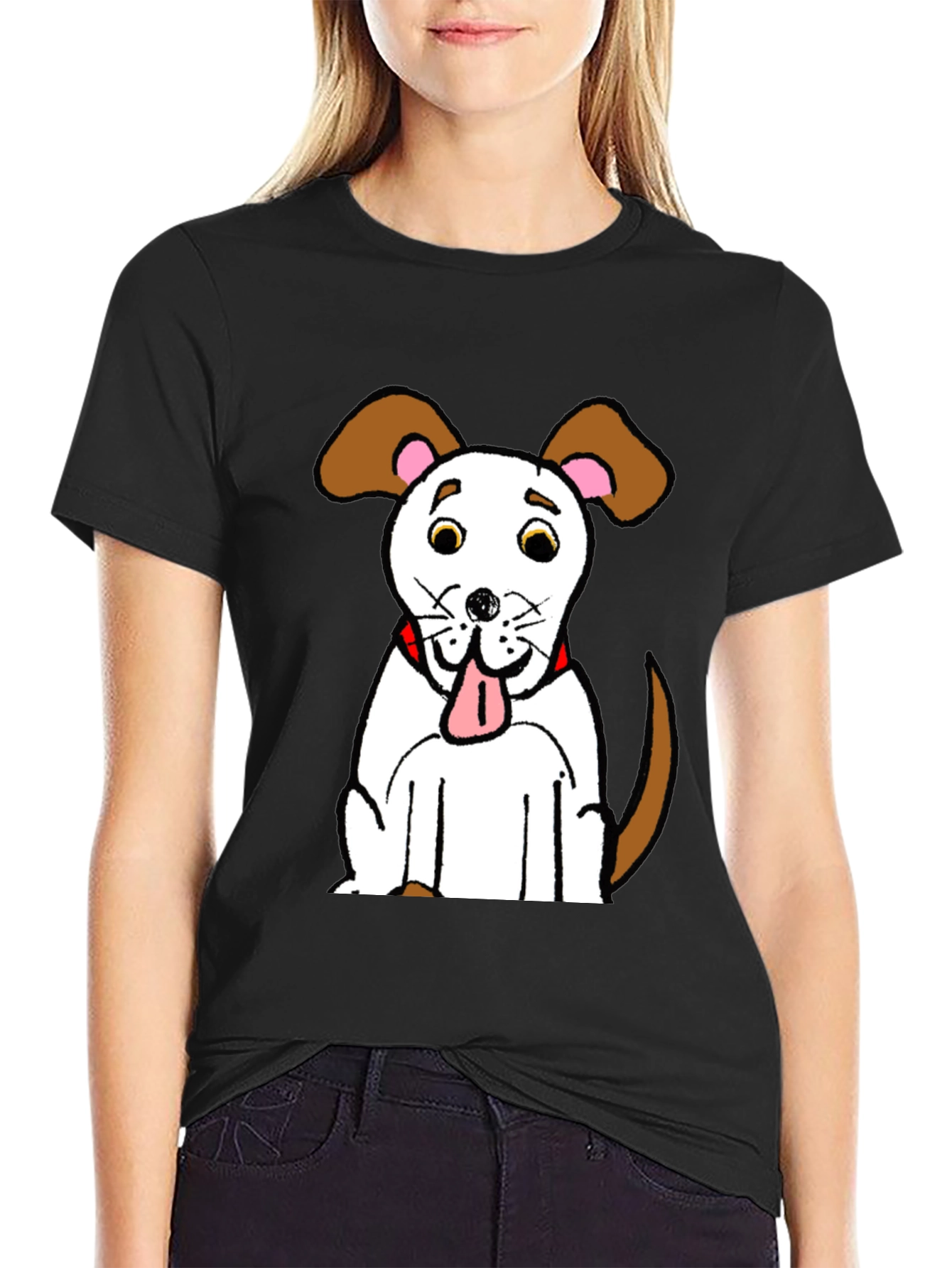 Black Cartoon Dog Graphic T-Shirt view 2