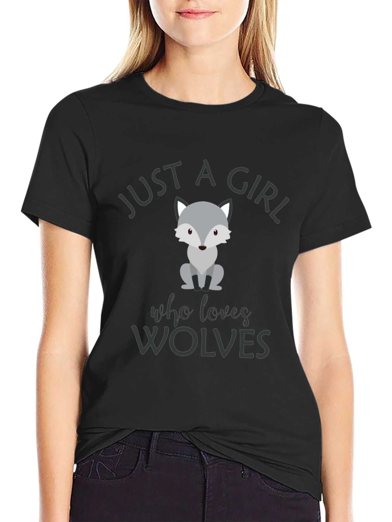 Black Wolf Lover T-Shirt - Just a Girl Who Loves Wolves view 2