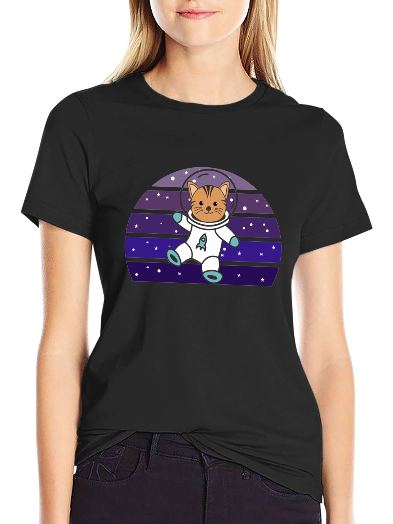 Black Astronaut Cat T-Shirt - Space Kitten Tee view 2