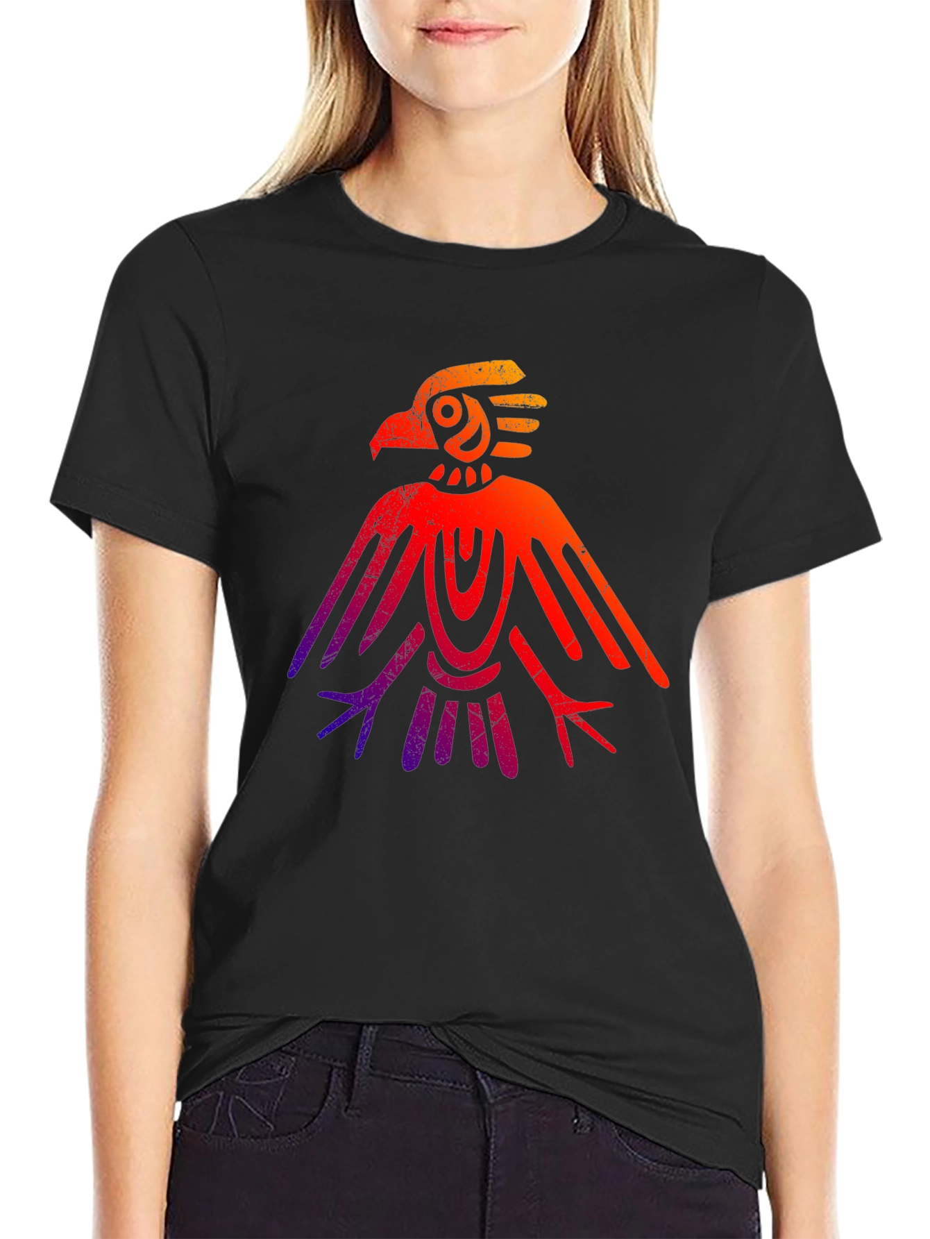 Black Aztec Eagle Graphic Tee - Gradient Design view 2