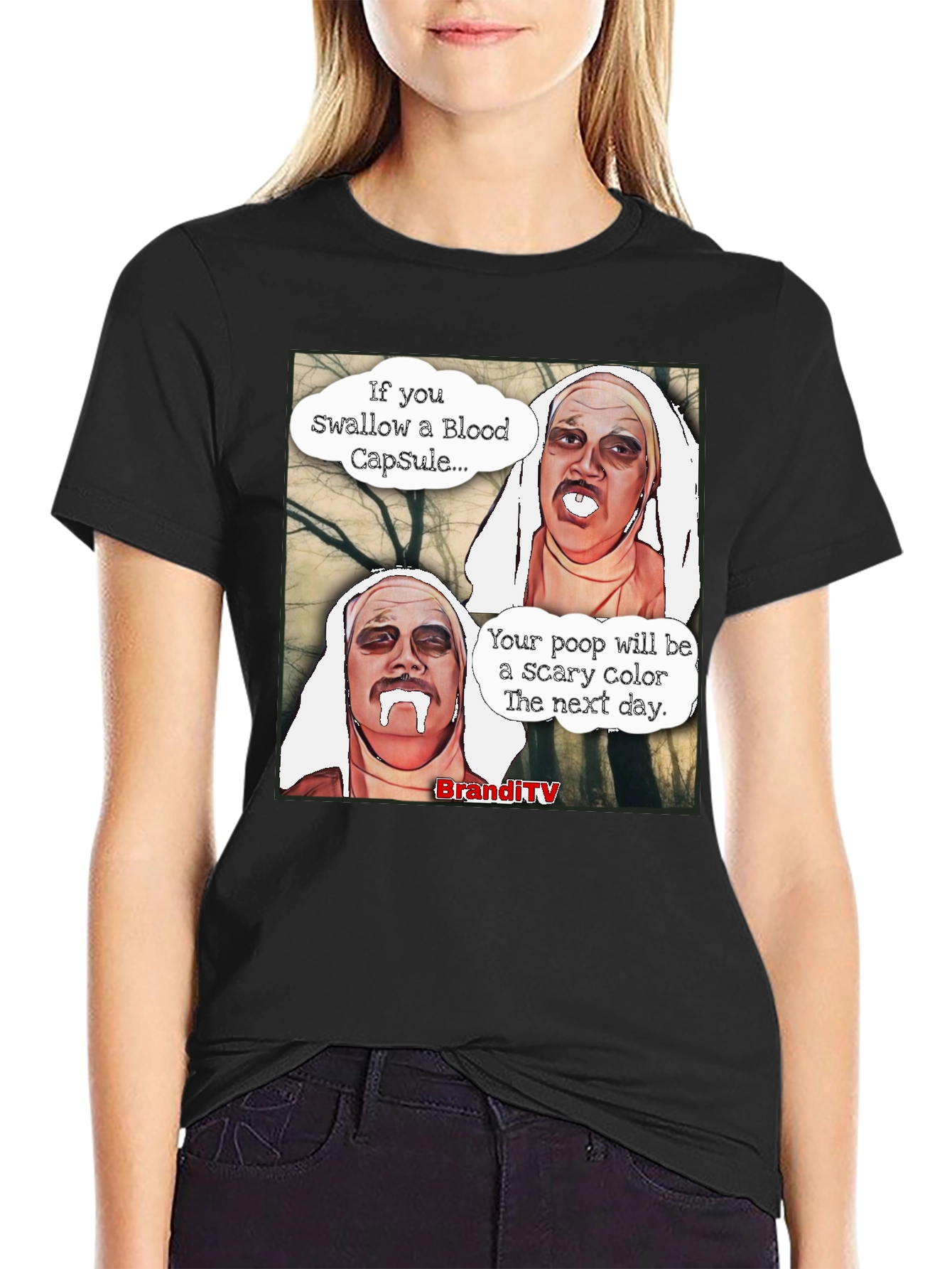 Black Scary Color Poop Men's Black T-Shirt view 2