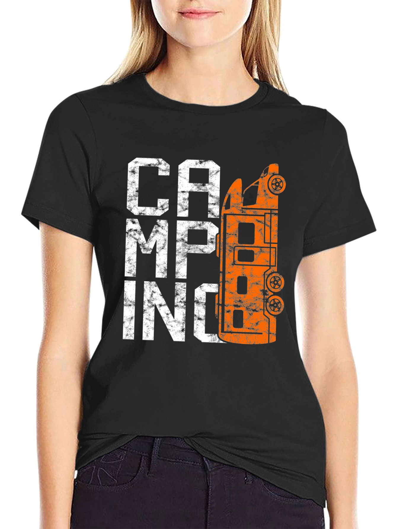 Black Camping Adventure T-Shirt - Black Graphic Tee view 2