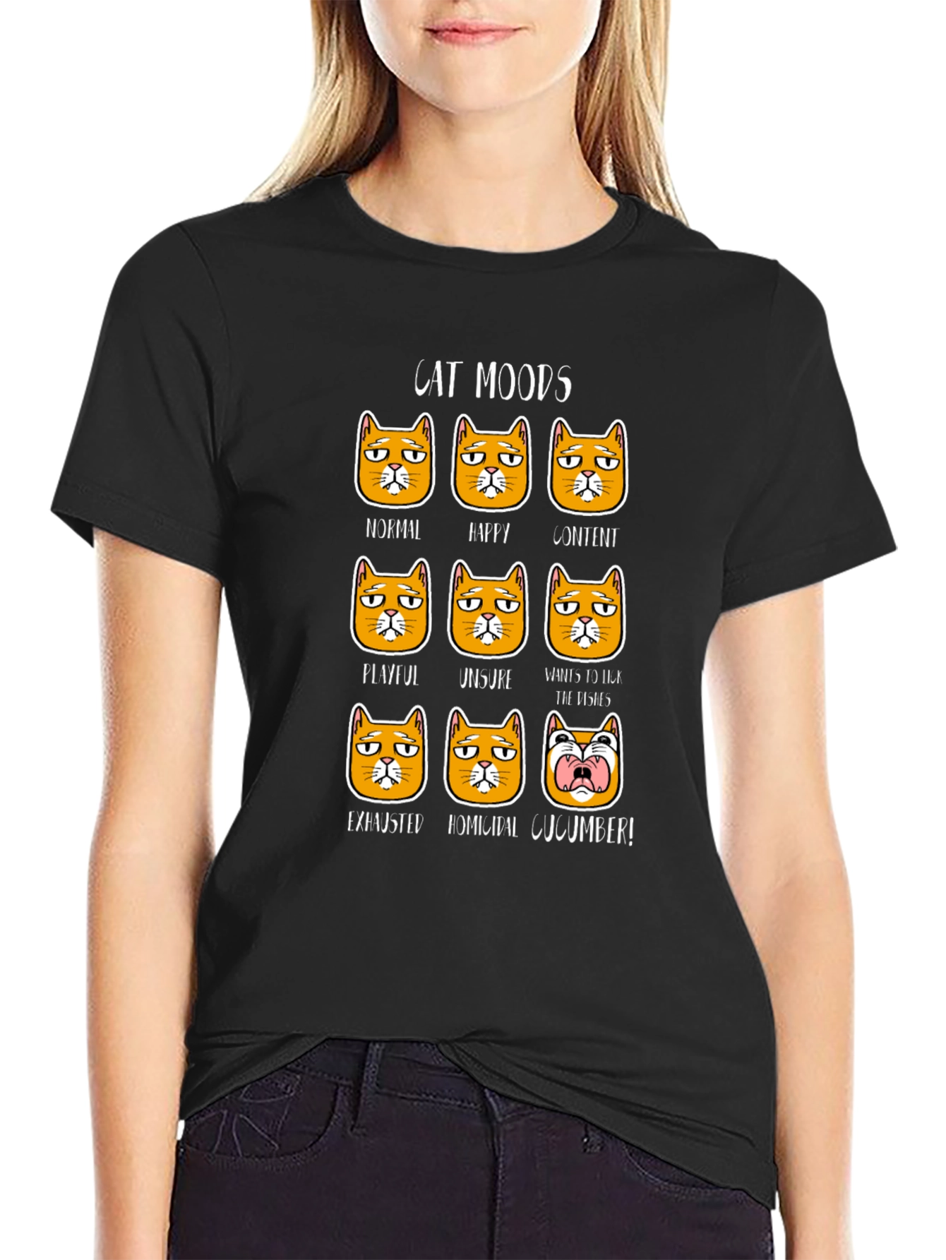 Black Cat Moods Graphic T-Shirt - Funny Cat Lover Tee view 2