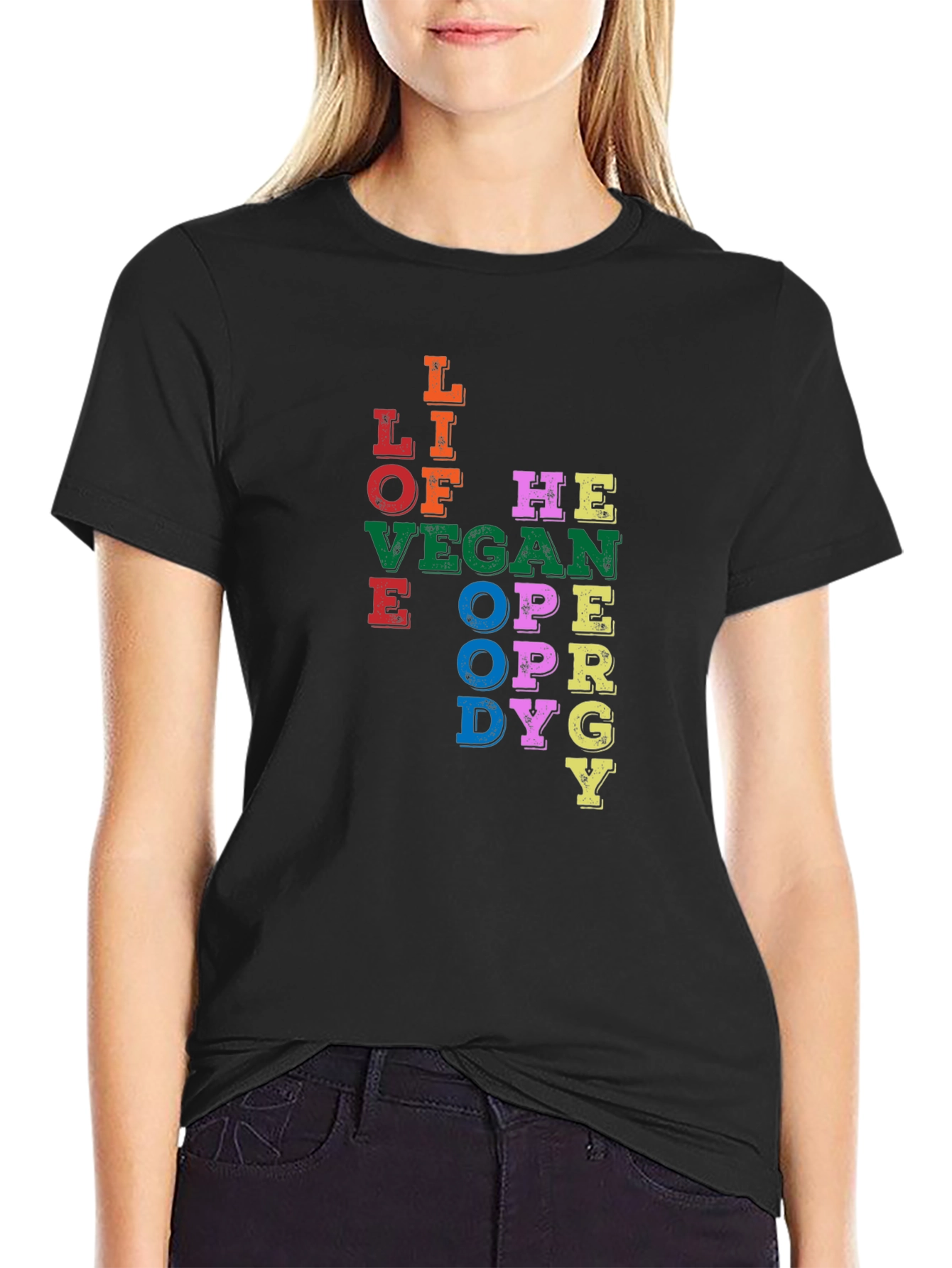 Black Vegan Love Of The Life T-Shirt - Unique Colorful Design view 2