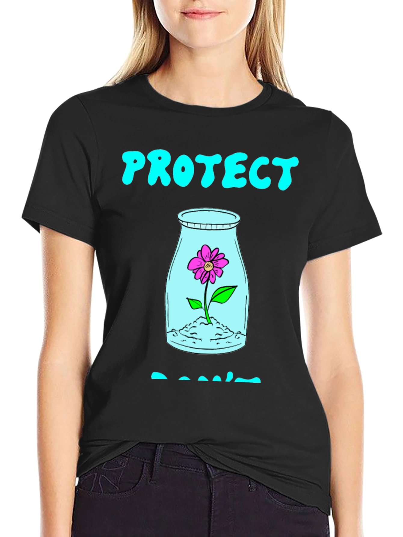Black Protect Plants T-Shirt - Black Cotton Graphic Tee view 2