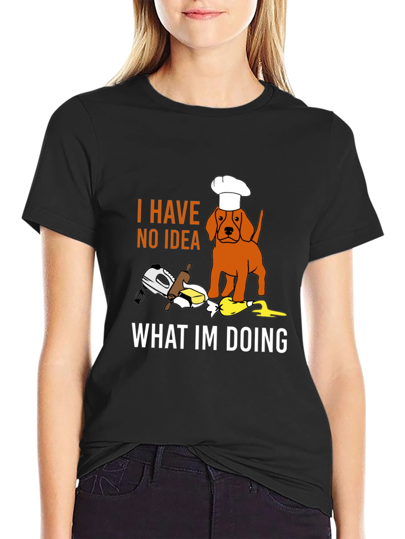 Black Funny Dog Chef T-Shirt: "I Have No Idea What I'm Doing" view 2